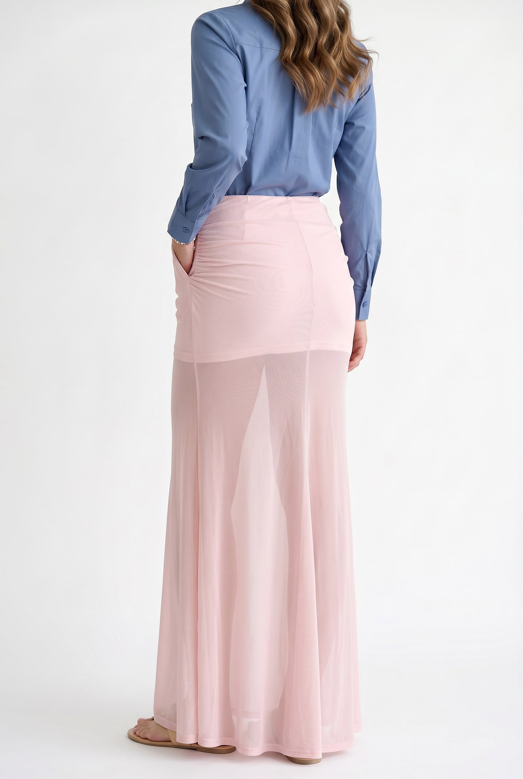 Blush Pink Ruched Waist Maxi Skirt