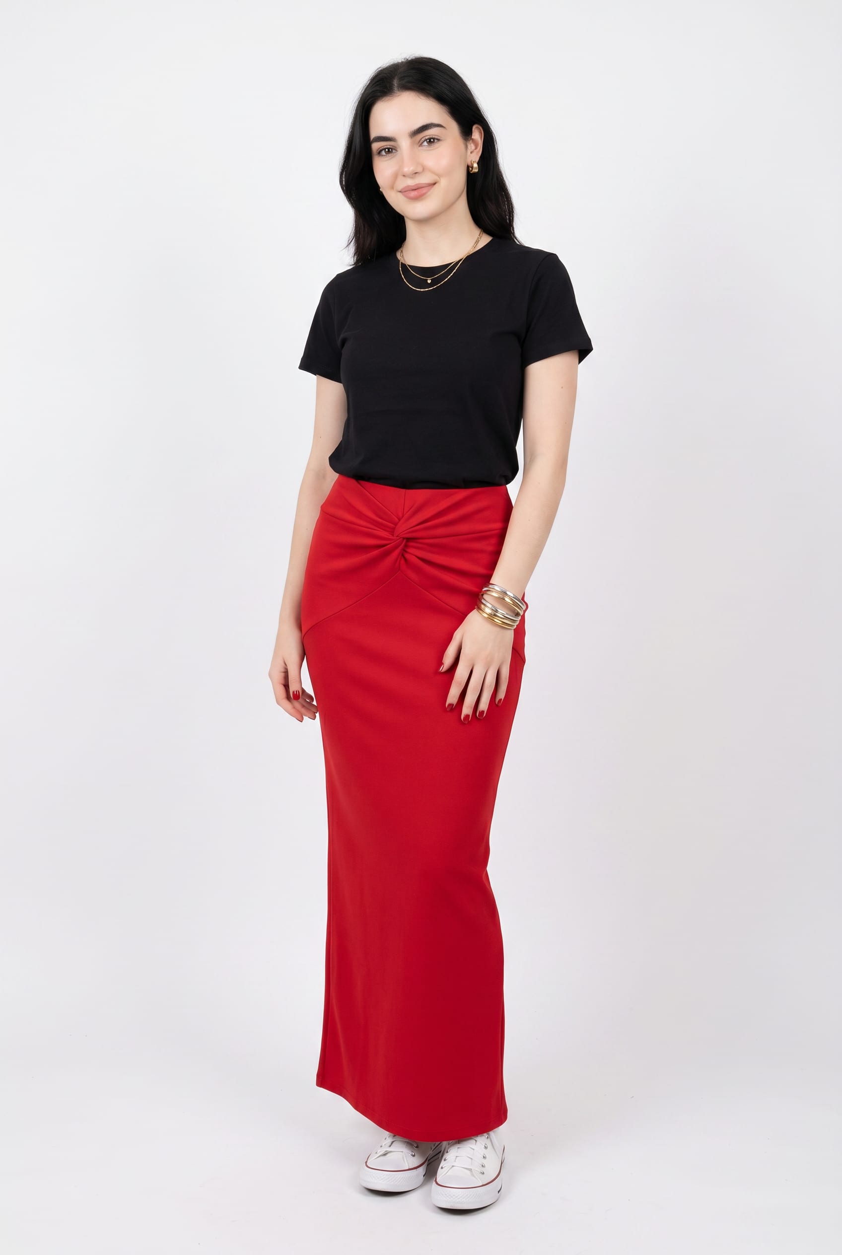 Red Twisted Front Maxi Skirt