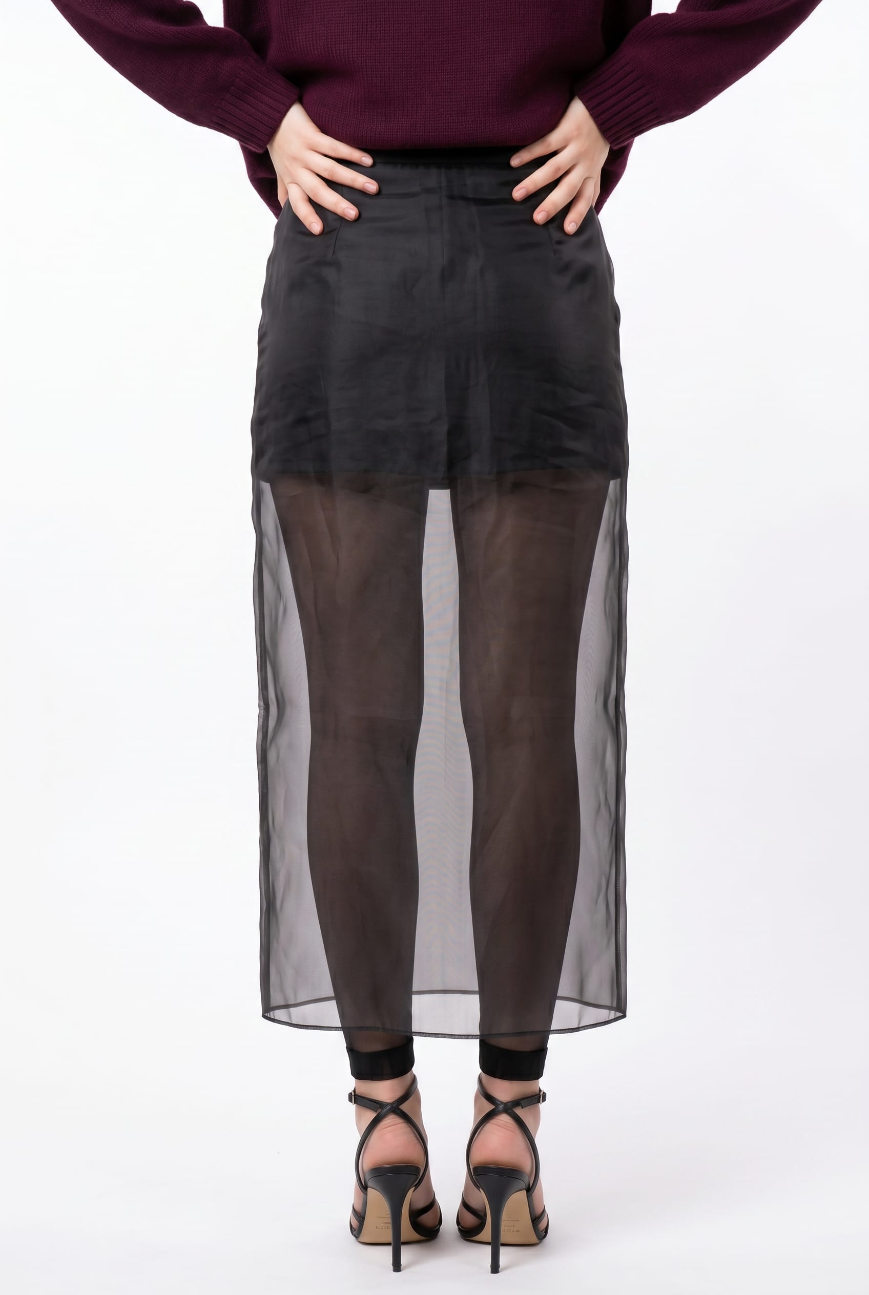 Black Sheer Mesh Overlay Maxi Skirt