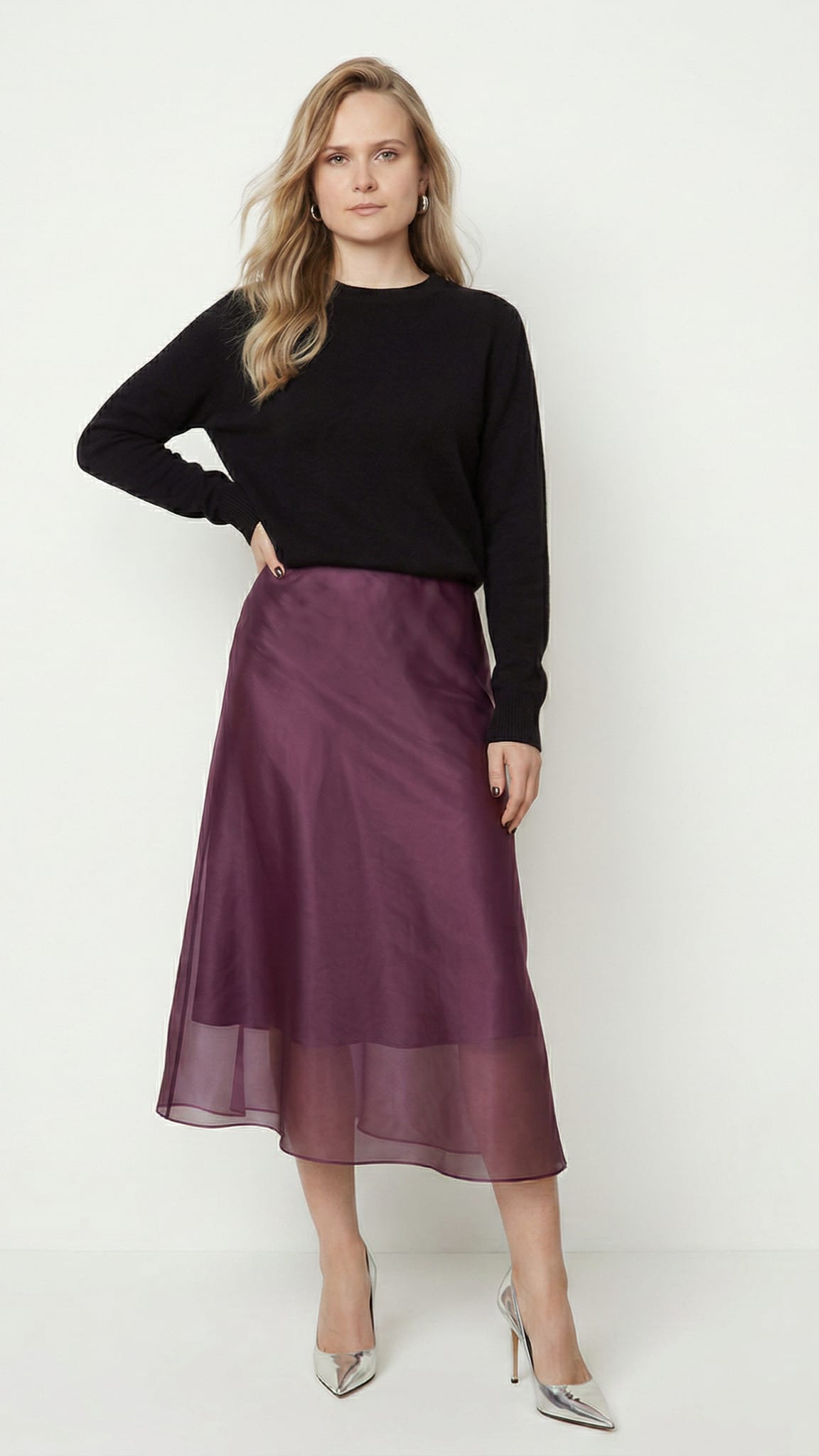 Plum Midi Organza Skirt