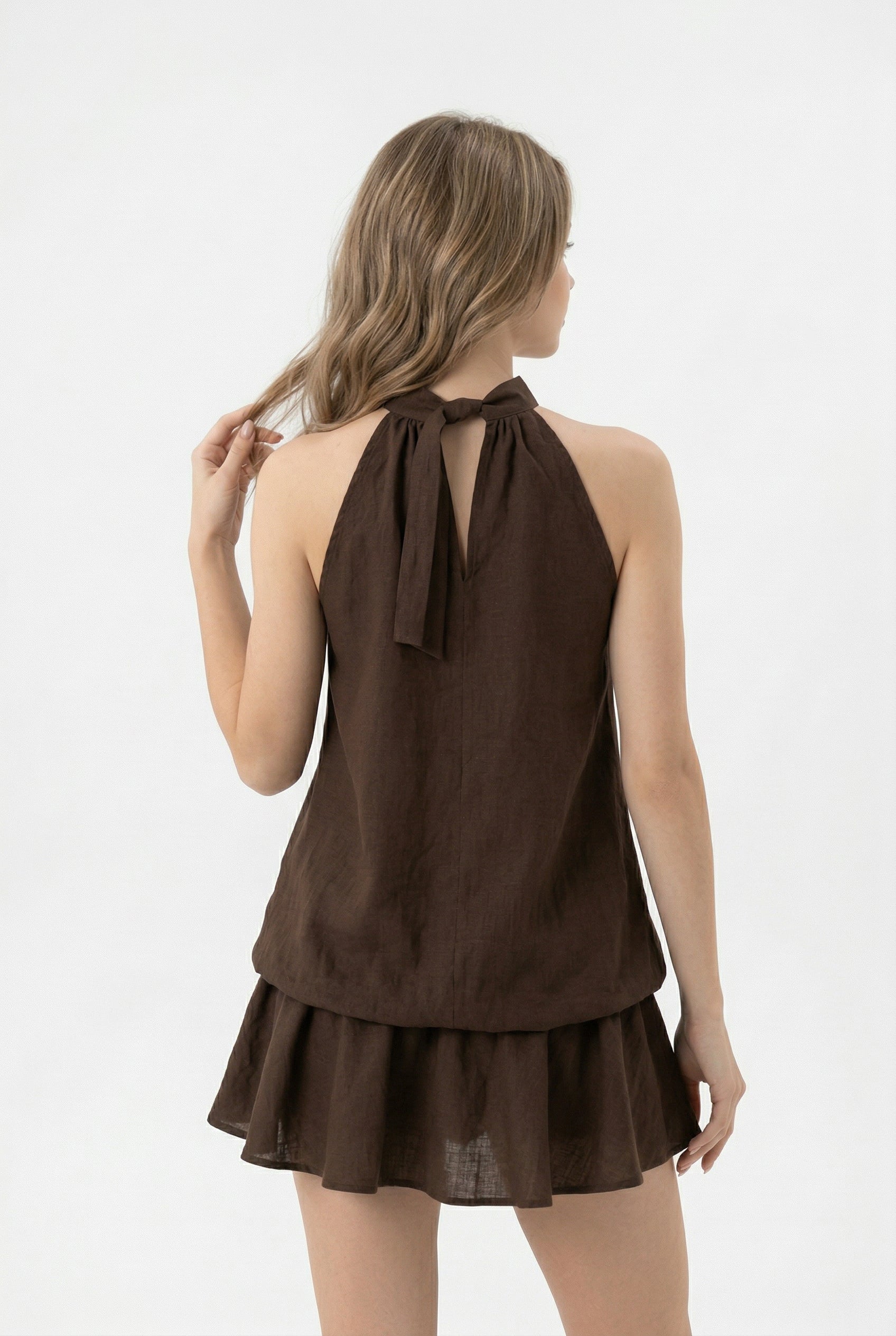 Chocolate Brown Suede Effect Mini Dress