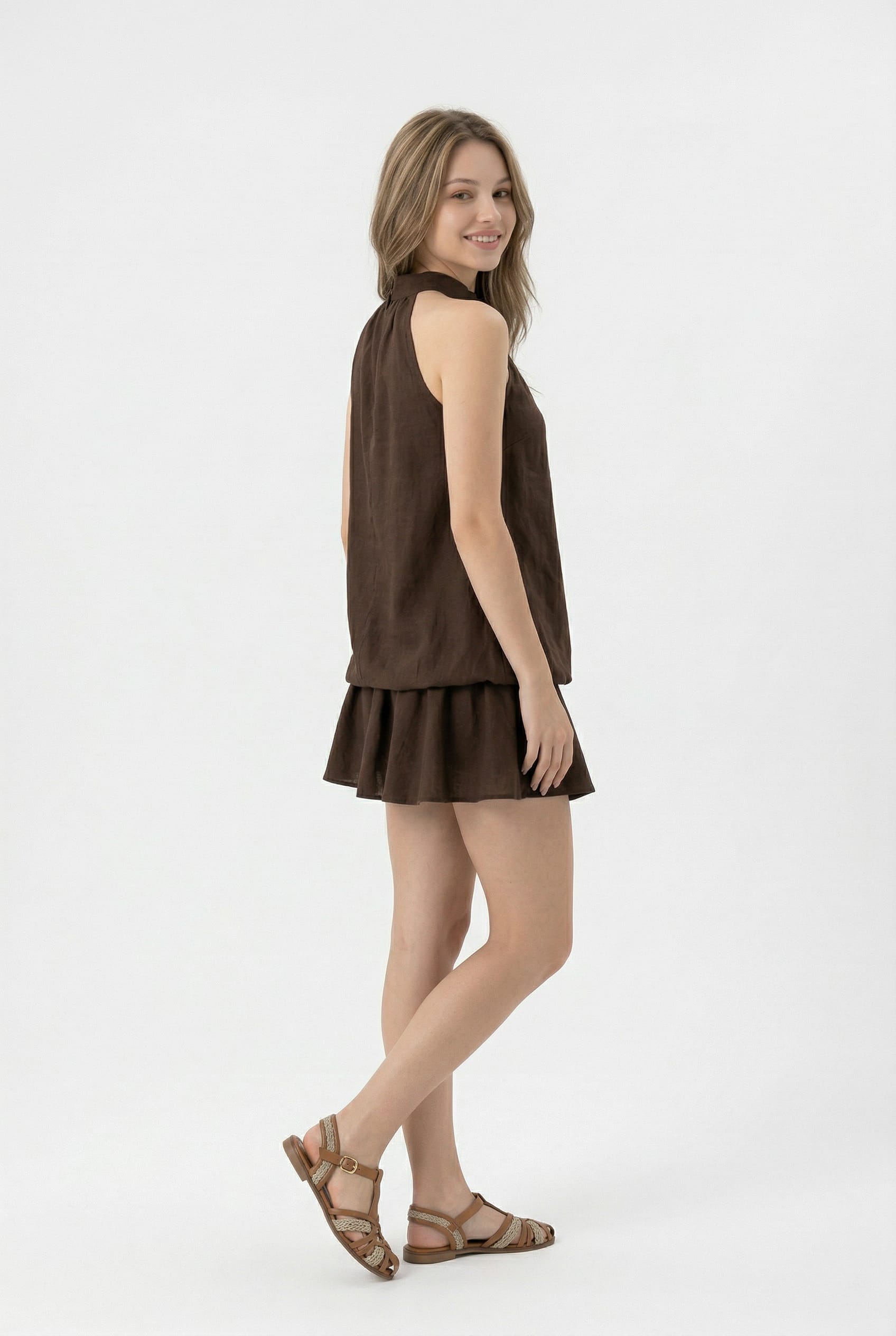 Chocolate Brown Suede Effect Mini Dress