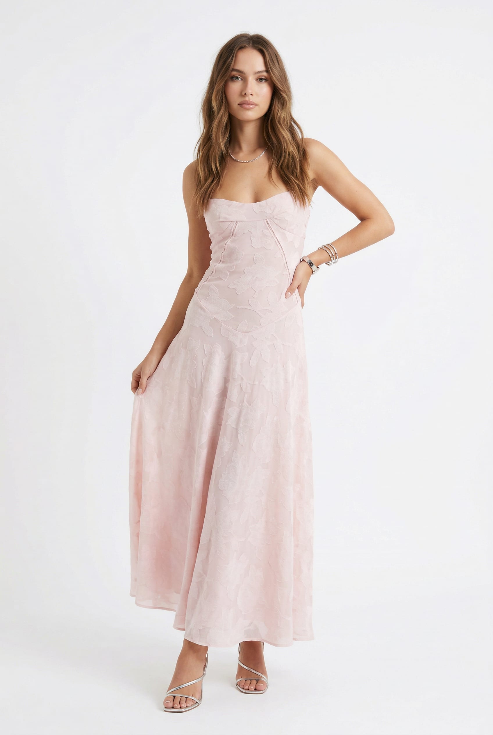 Blush Pink Embroidered Maxi Dress