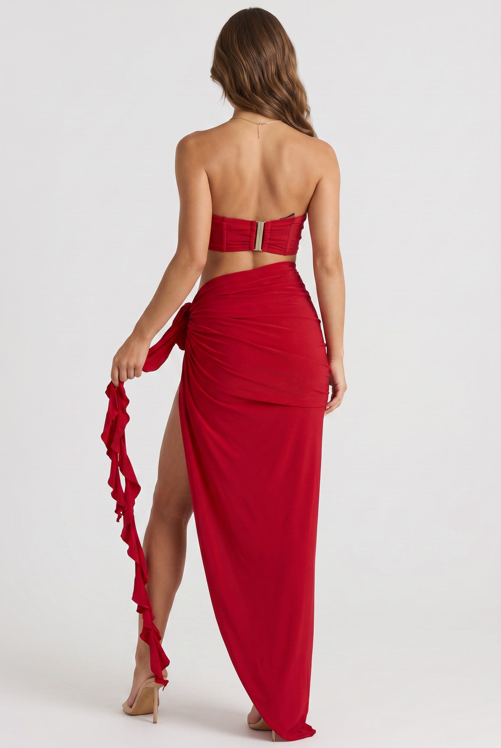 Crimson Red Ruffle Cutout Co-ord Set