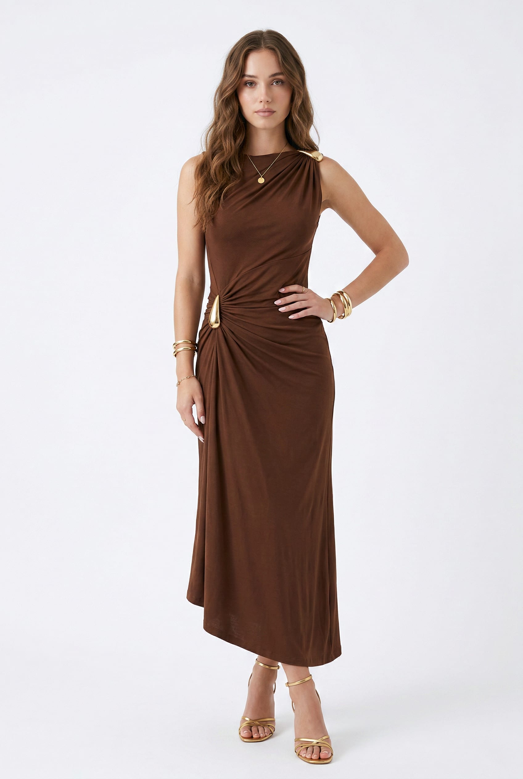Chocolate Brown Draped Maxi Dress