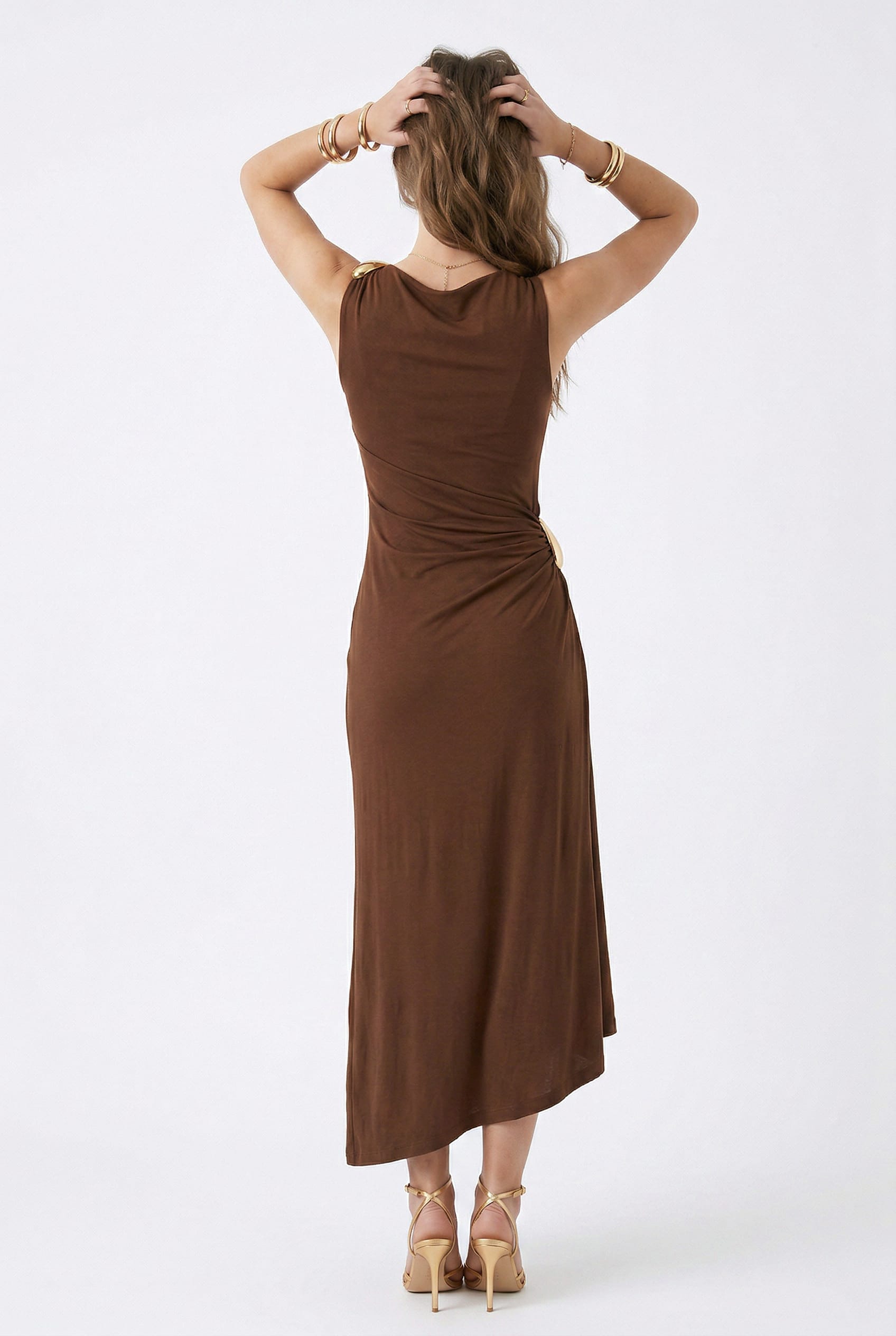 Chocolate Brown Draped Maxi Dress
