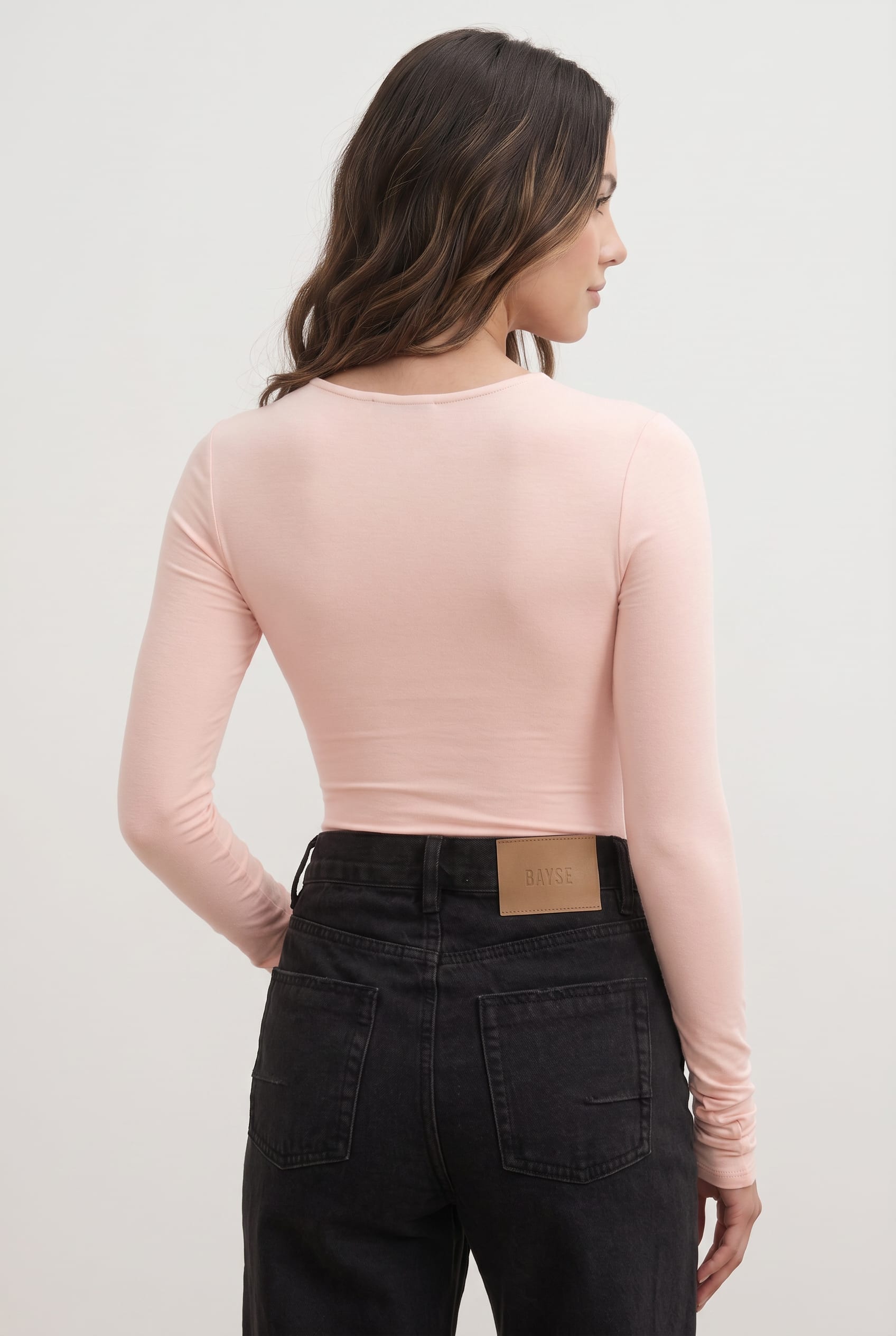 Blush Pink Ruched Long Sleeve Bodysuit
