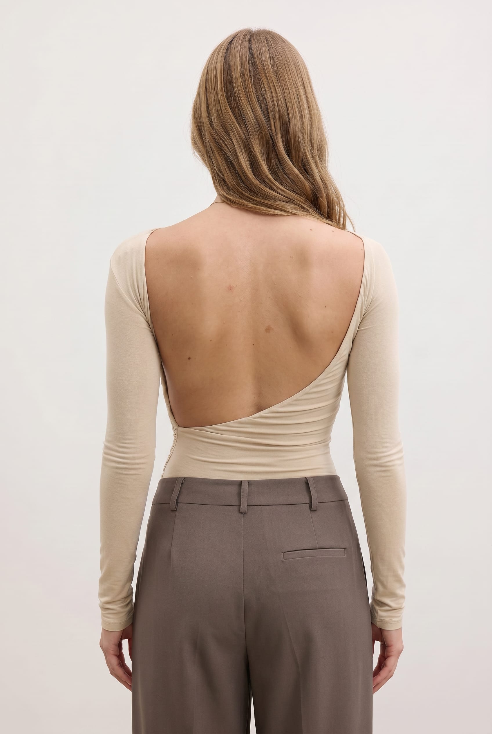 Champagne Ruched Long Sleeve Top