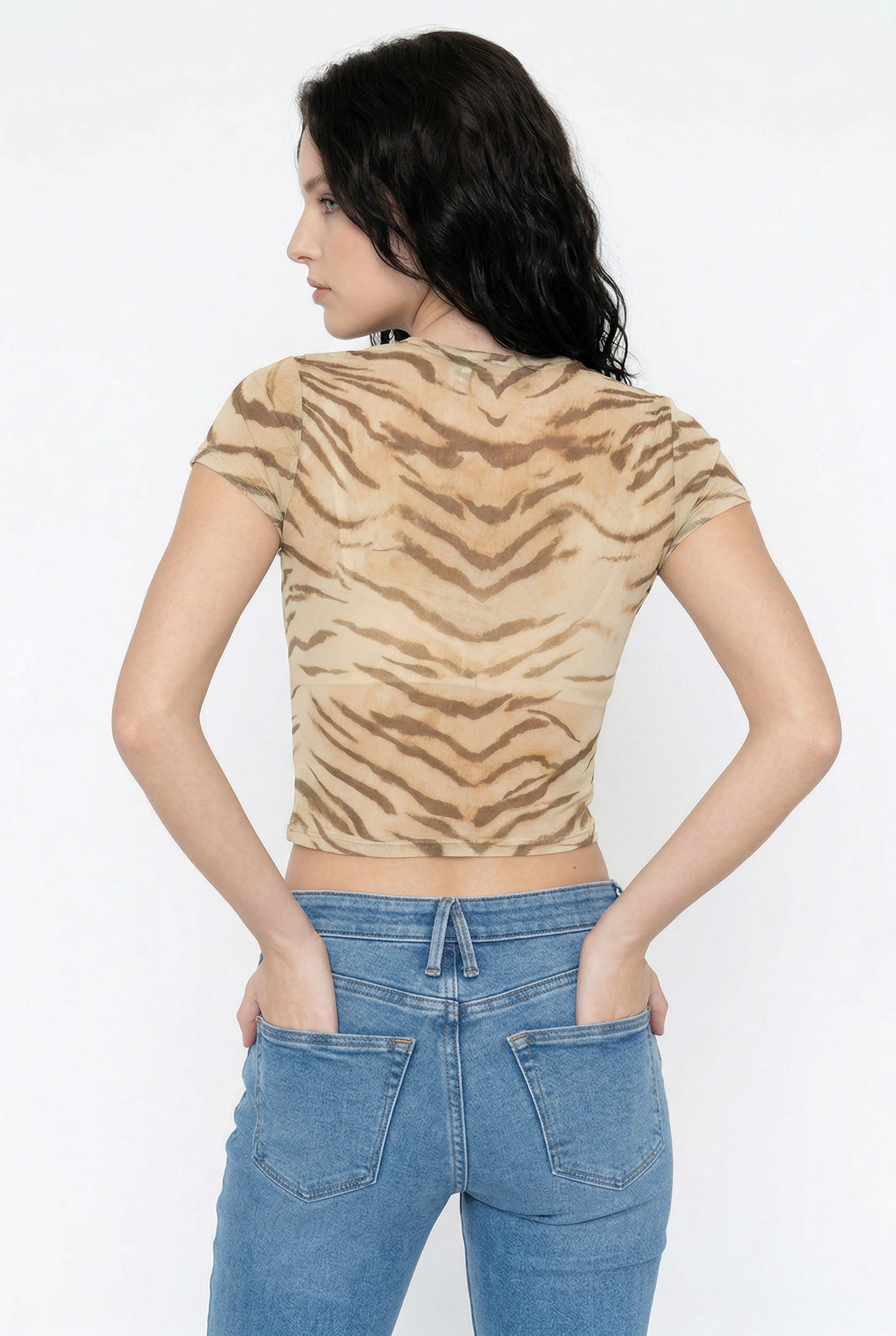 Beige Tiger Print Fitted Tee