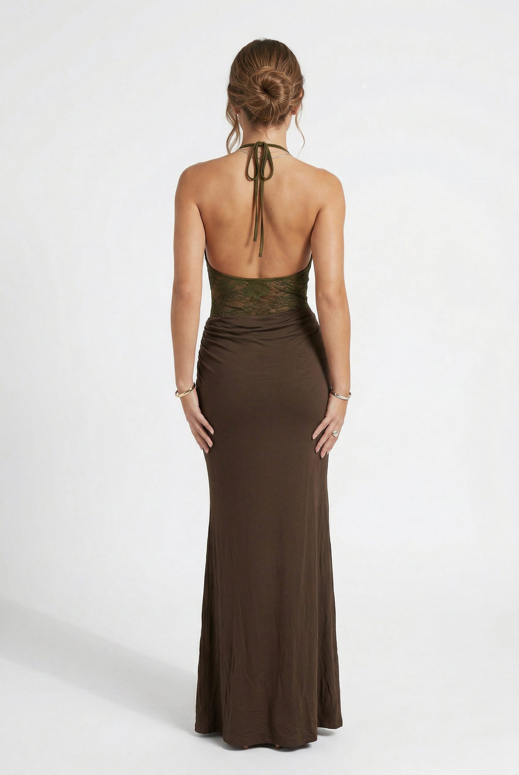 Chocolate Lace Halter Maxi Dress