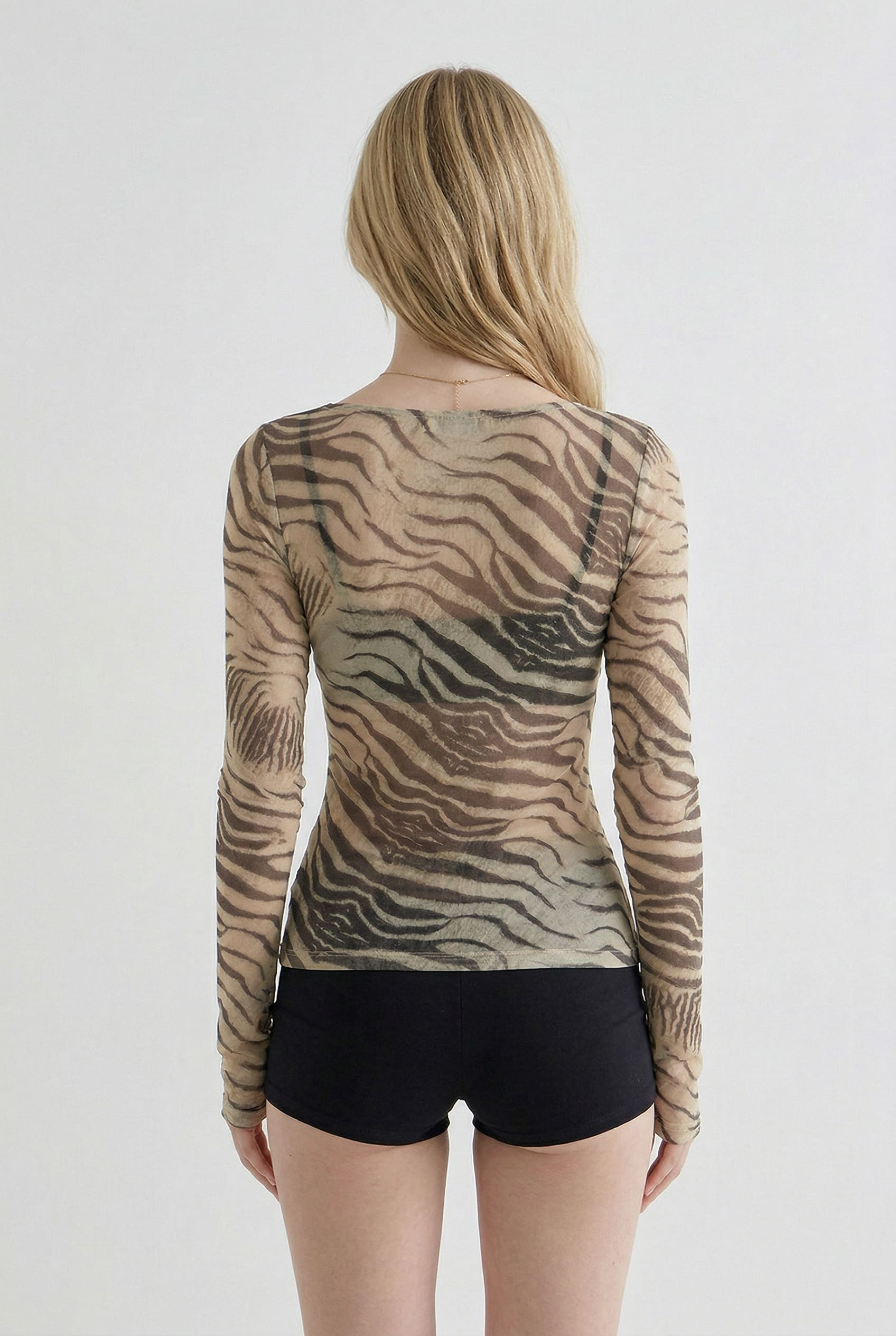 Neutral Zebra Print Long Sleeve Top