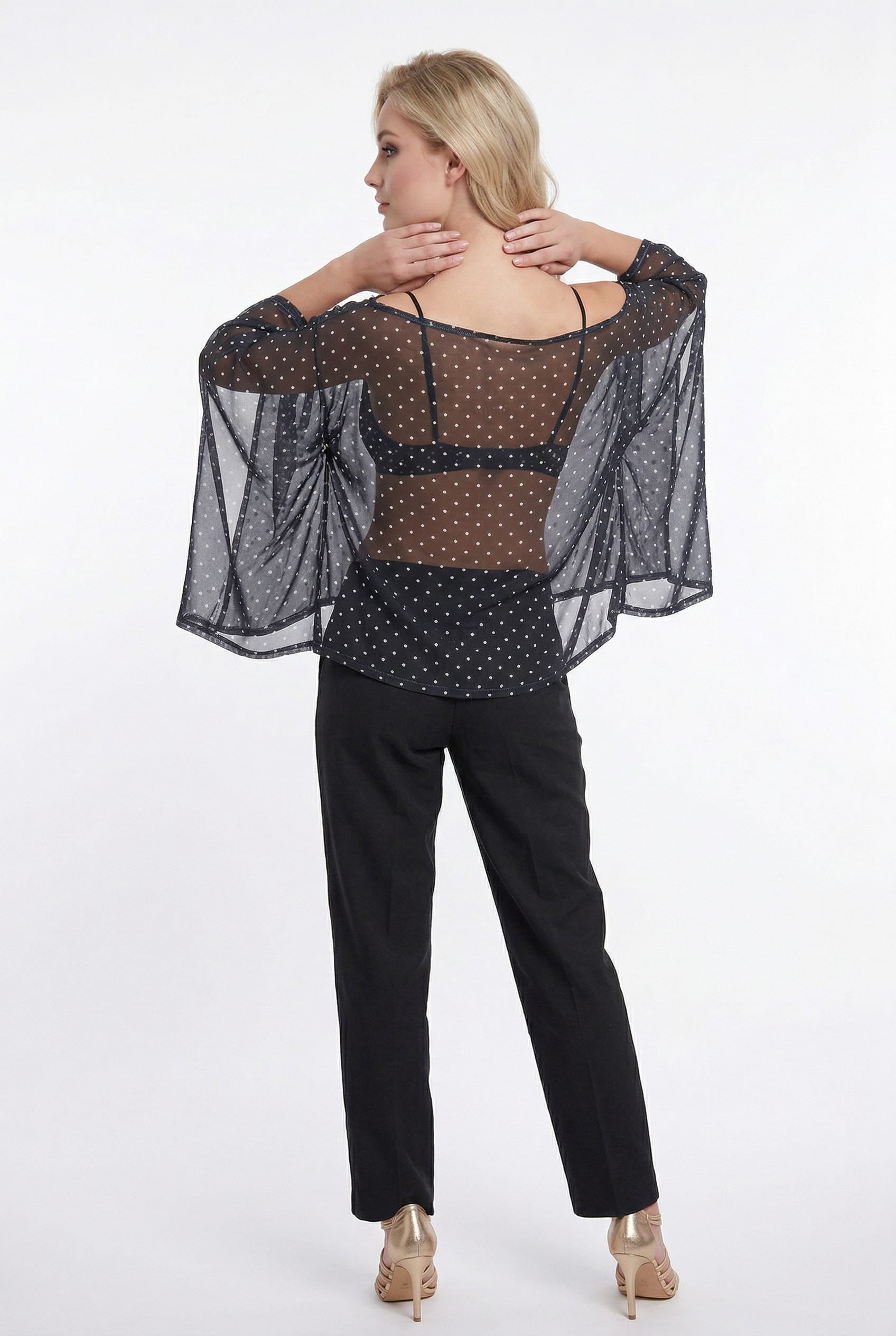 Black Polka Dot Sheer Sleeve Top