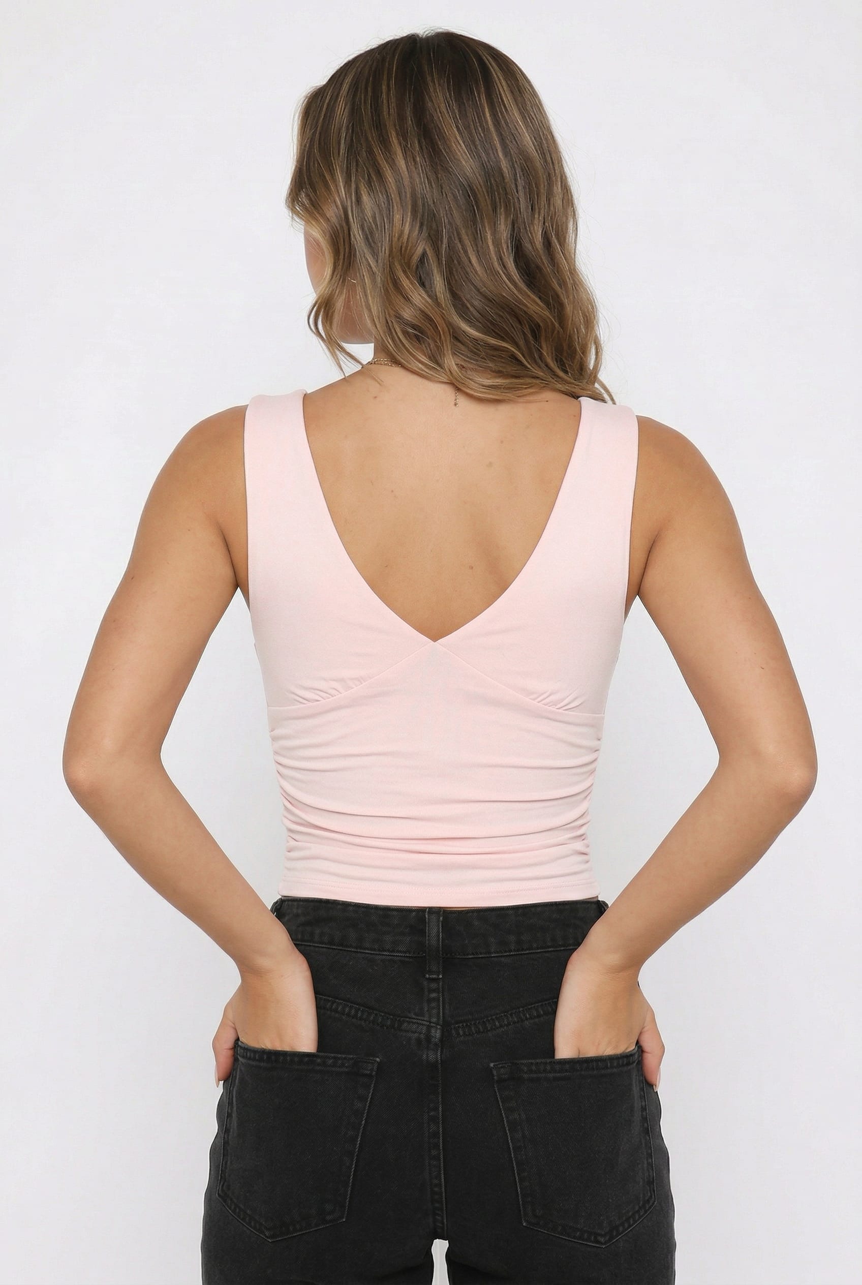Blush Pink Ruched Cropped Bodysuit