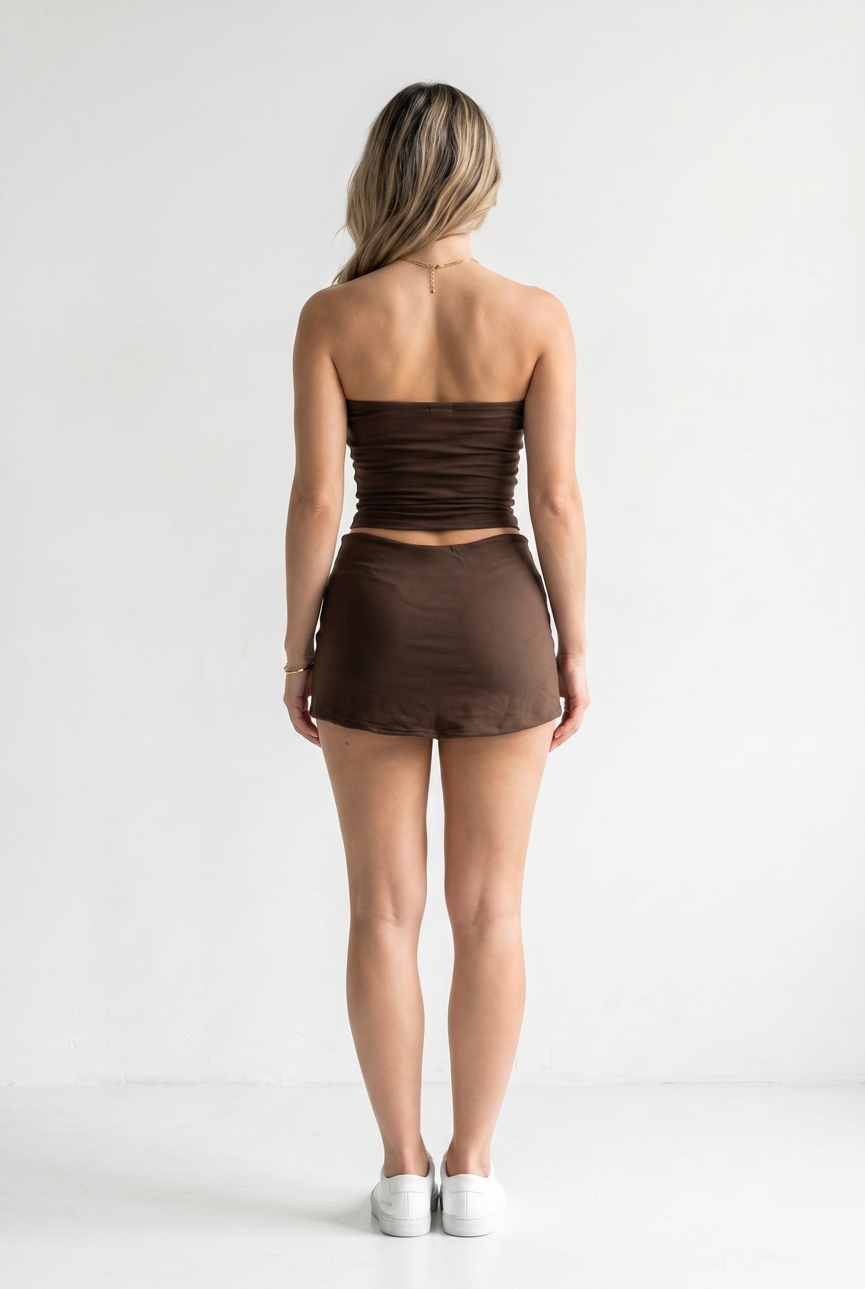 Chocolate Brown Tube Top Mini Skirt Set