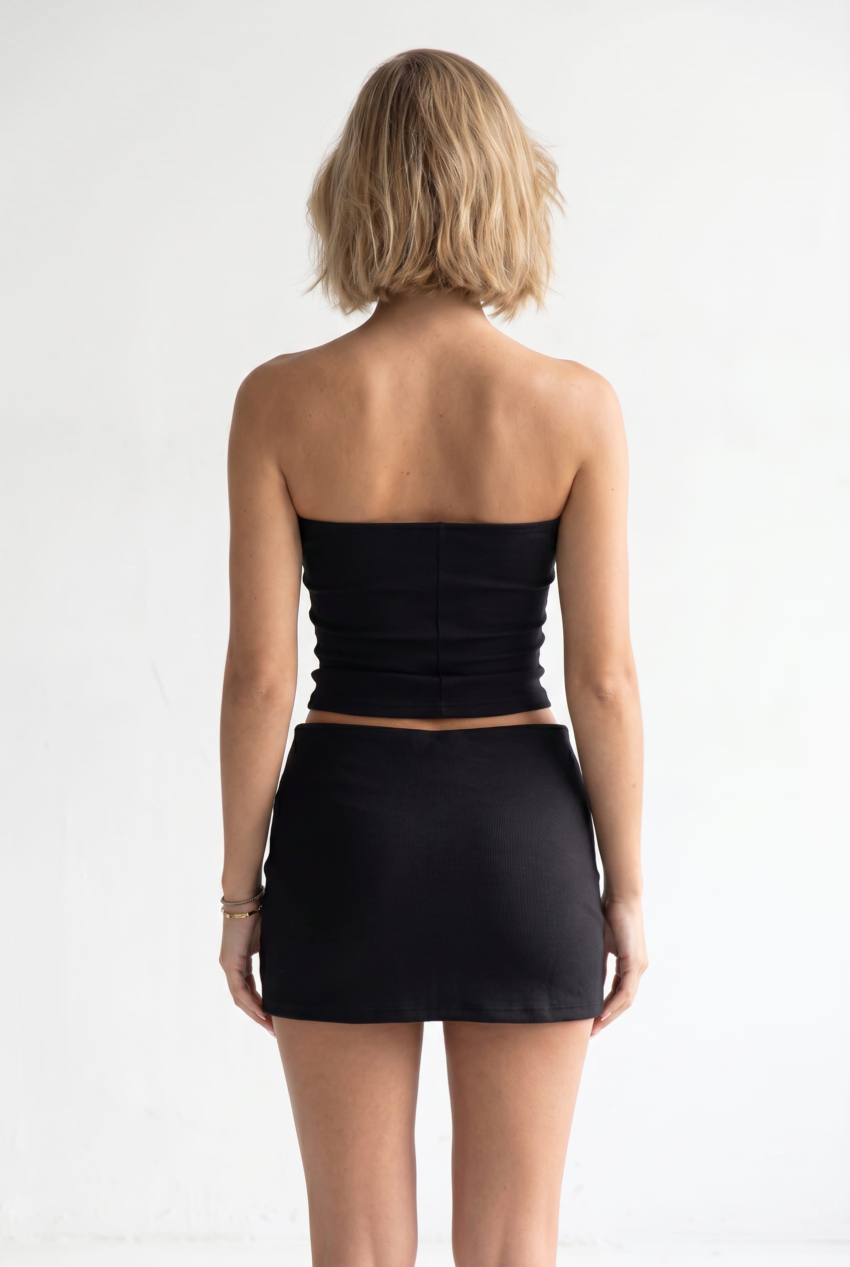 Black Strapless Bandeau Mini Skirt Set