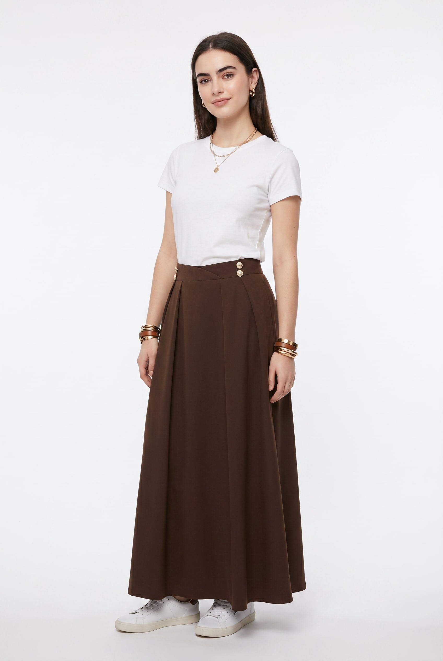 Chocolate Brown Pleated Maxi Skirt