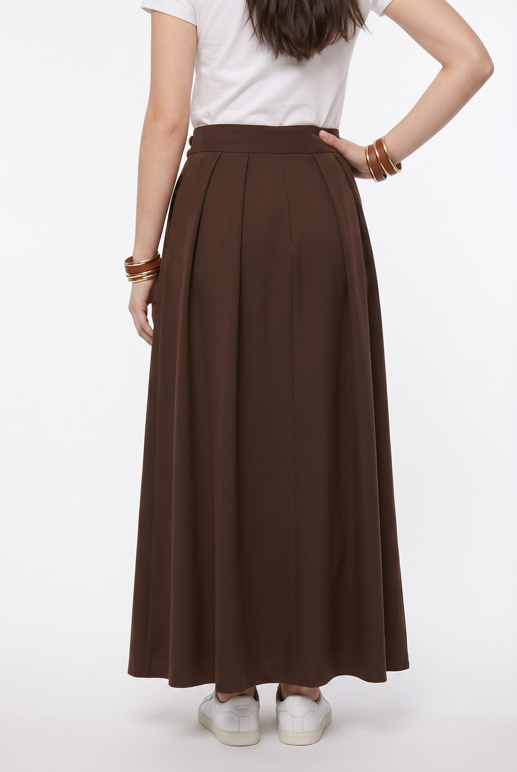 Chocolate Brown Pleated Maxi Skirt