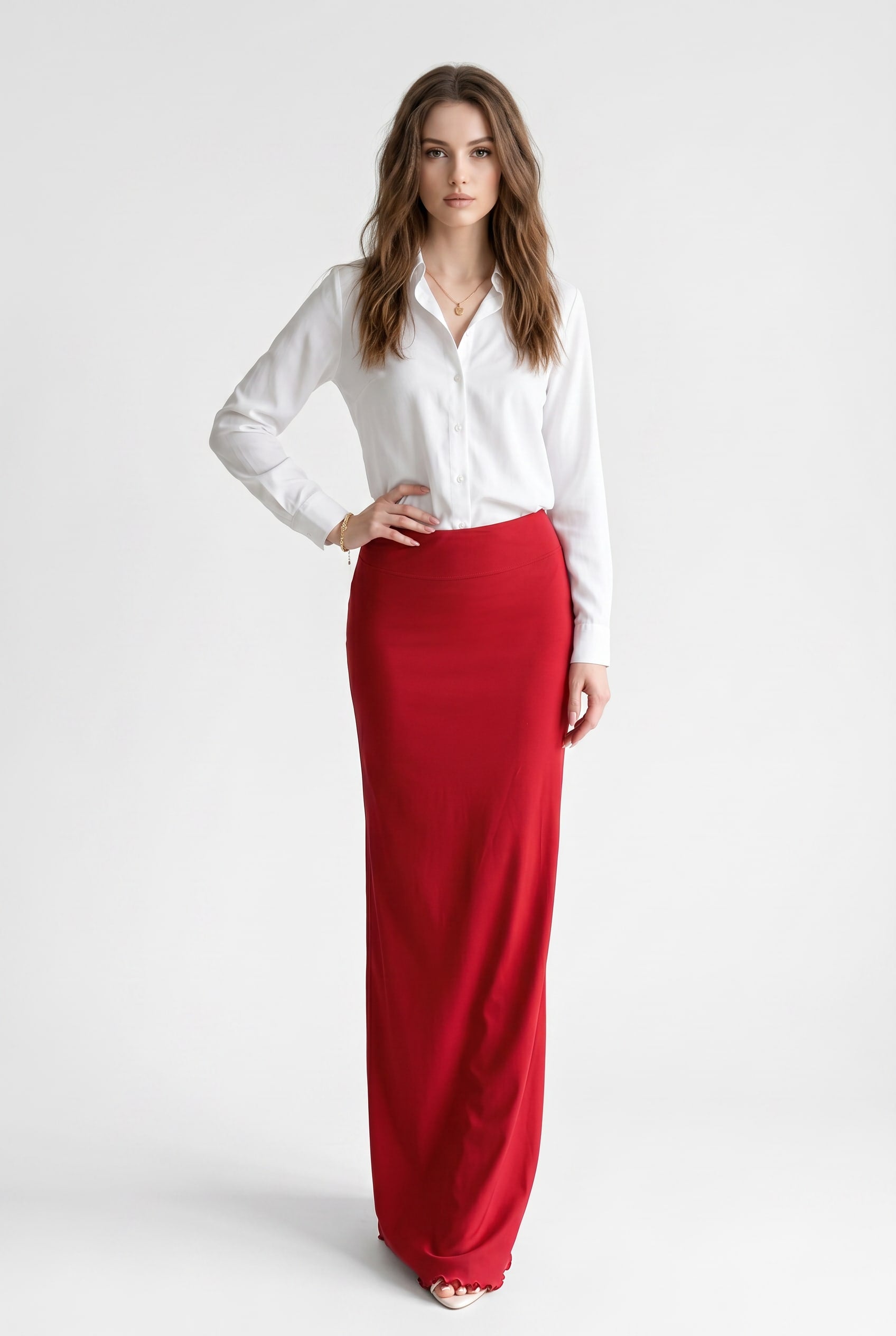 Crimson Red Bias Cut Maxi Skirt