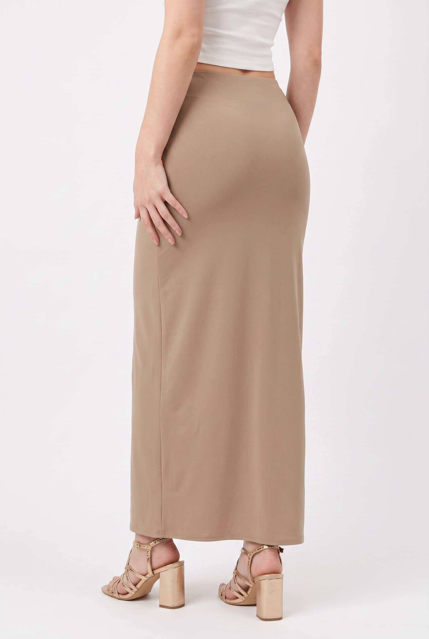 Beige Jersey Knit Maxi Skirt