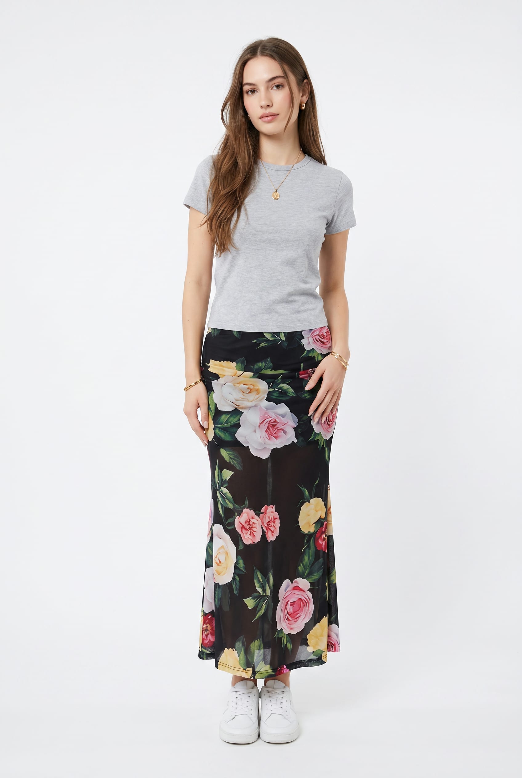Black Floral Print Maxi Skirt
