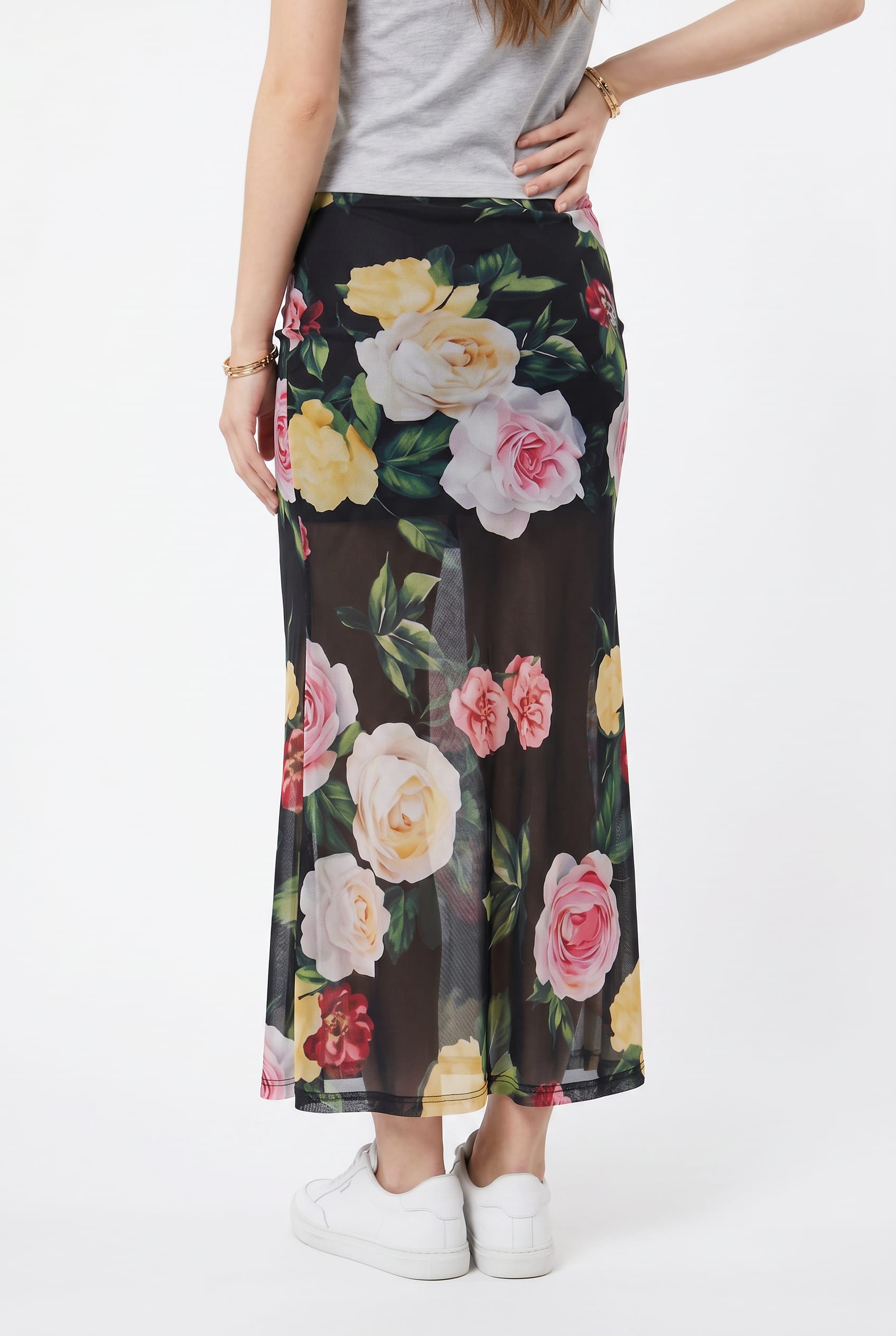 Black Floral Print Maxi Skirt