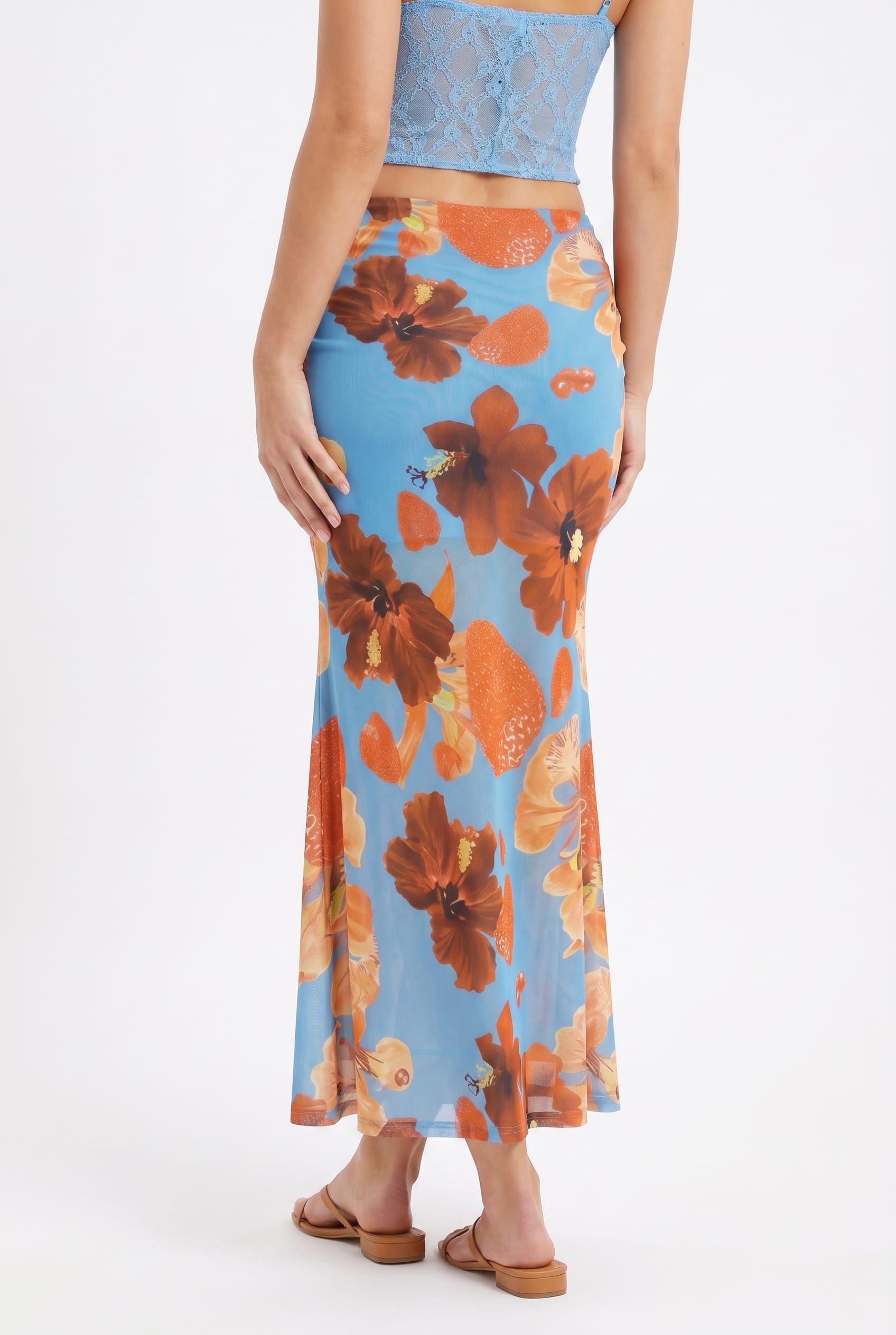 Blue Floral Print Maxi Skirt