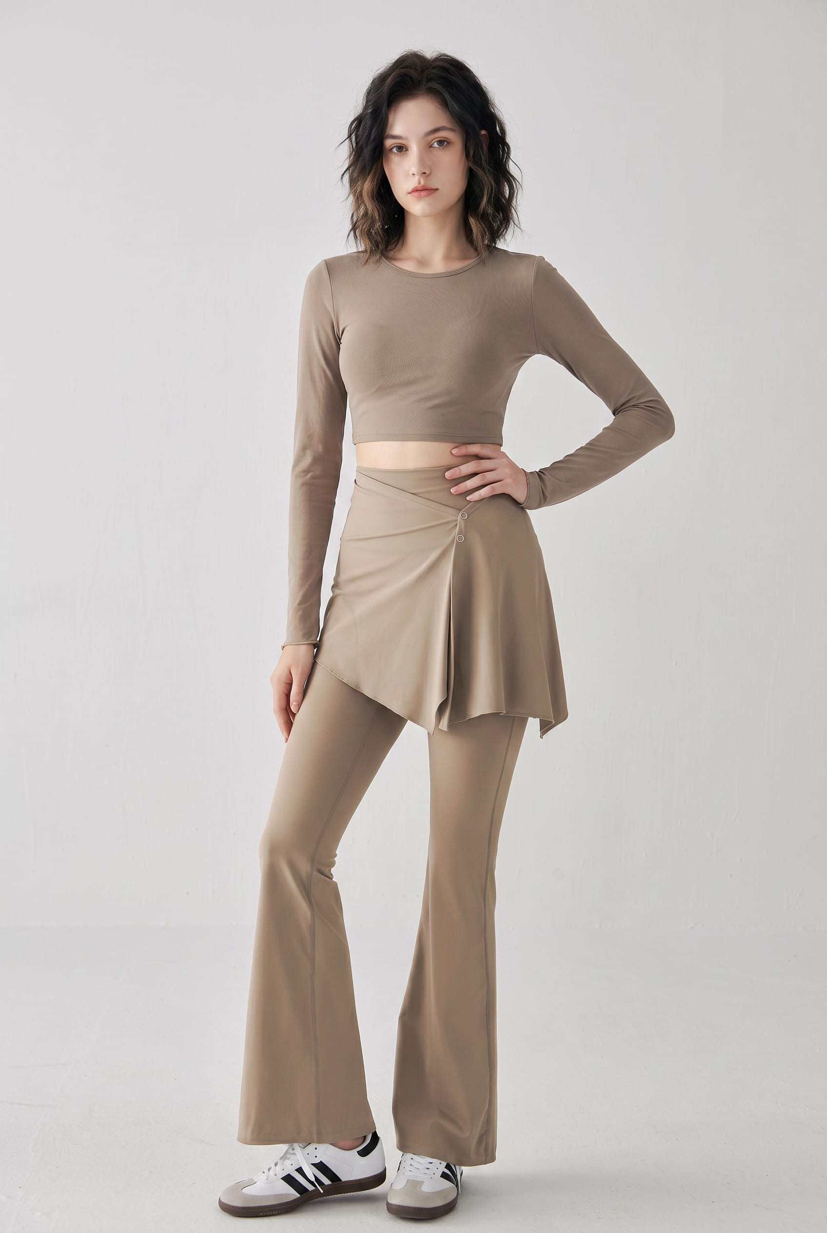 Taupe Long Sleeve Crop Top Set