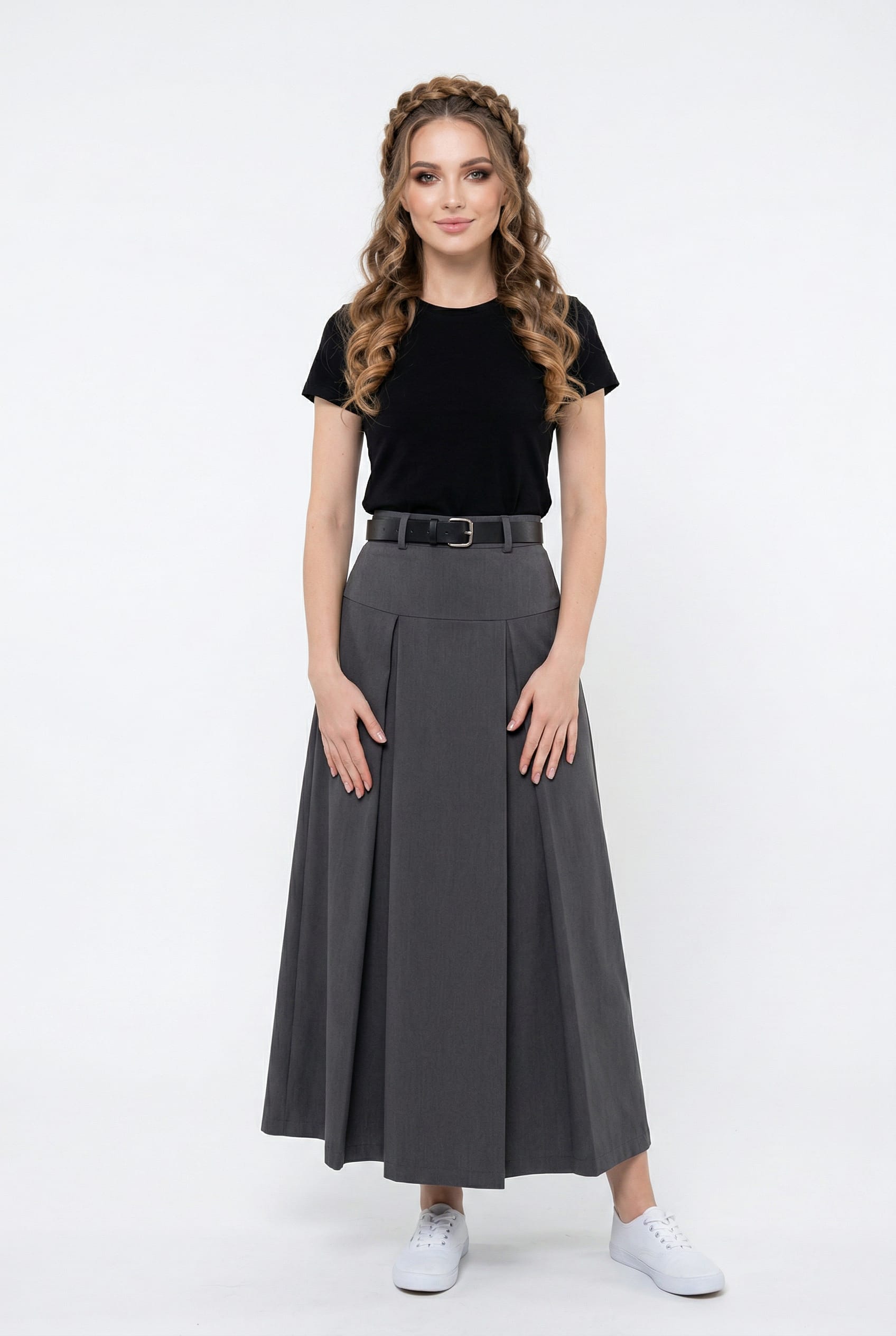 Charcoal Pleated Wide Leg Trousers