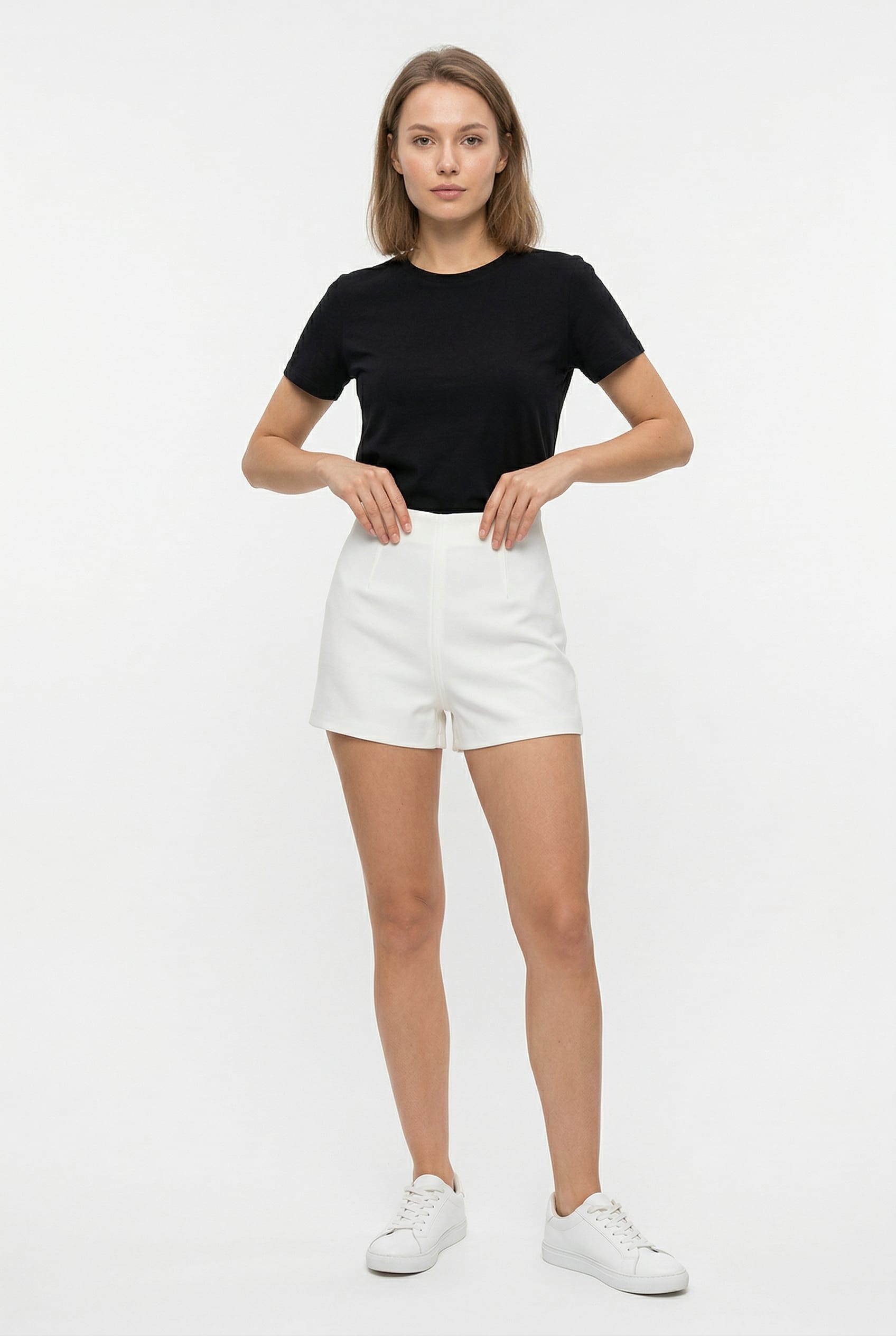 Ivory High-Waisted Tailored Shorts