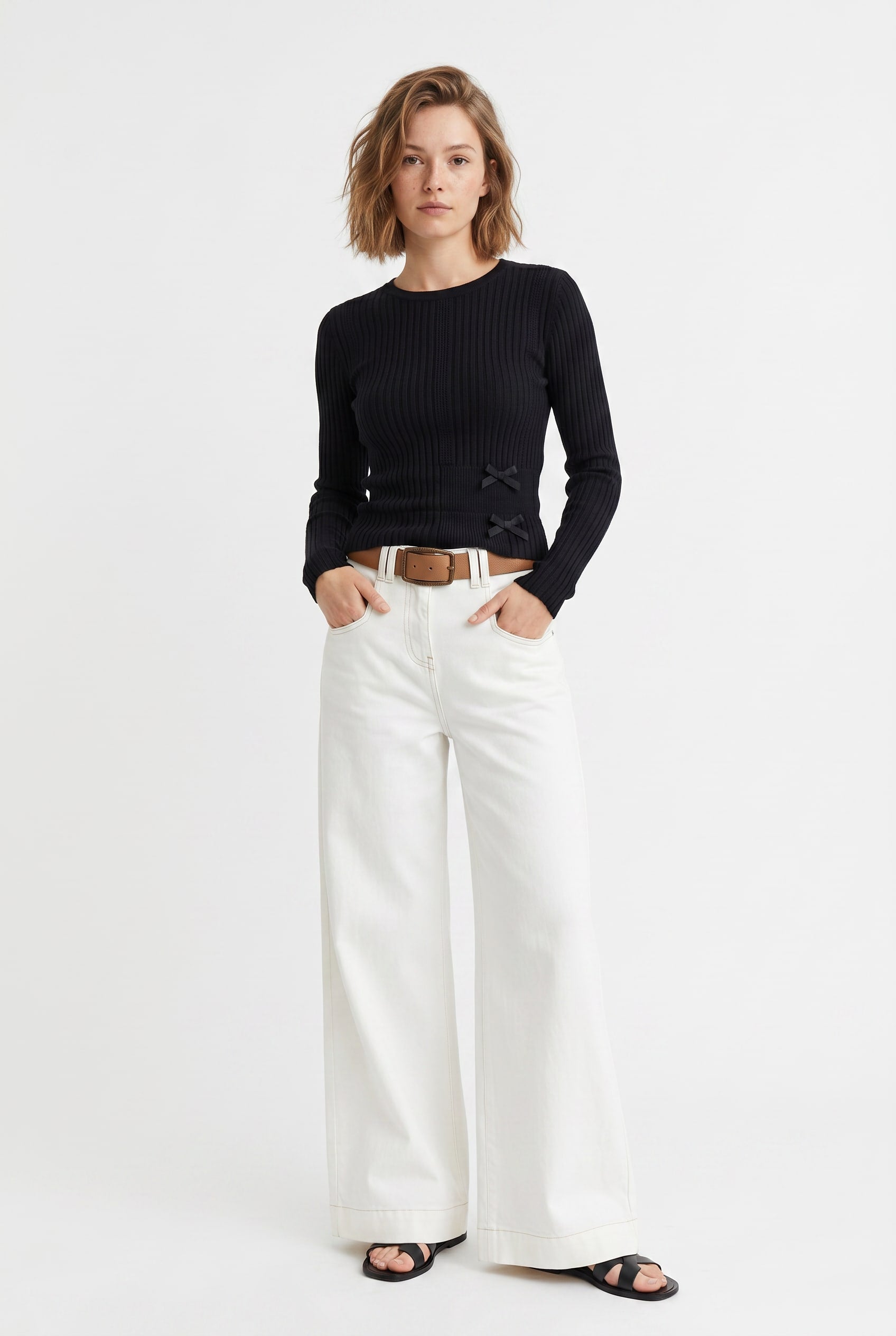 White Wide Leg Denim Trousers