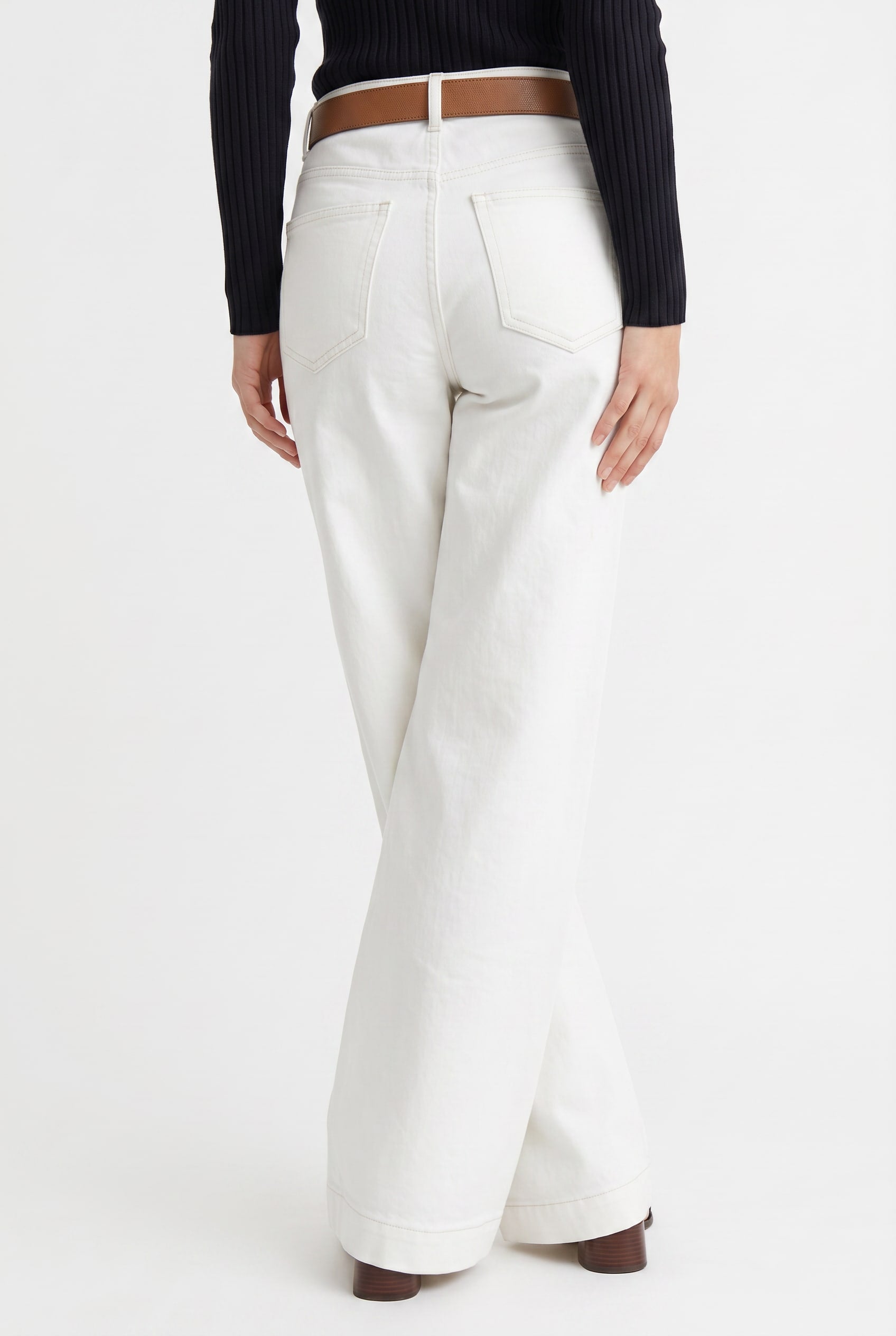 White Wide Leg Denim Trousers