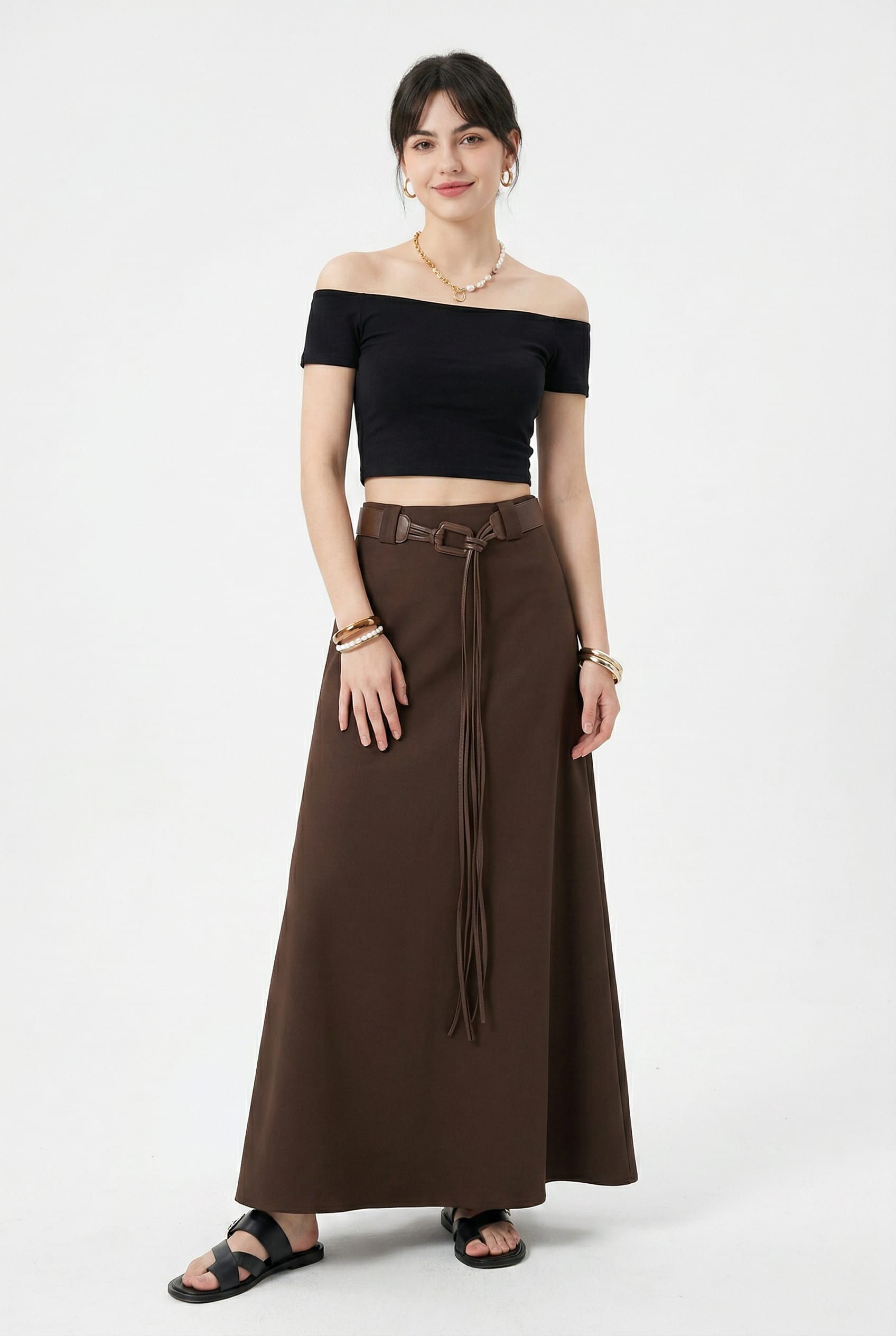 Chocolate Brown Belted Wide-Leg Trousers