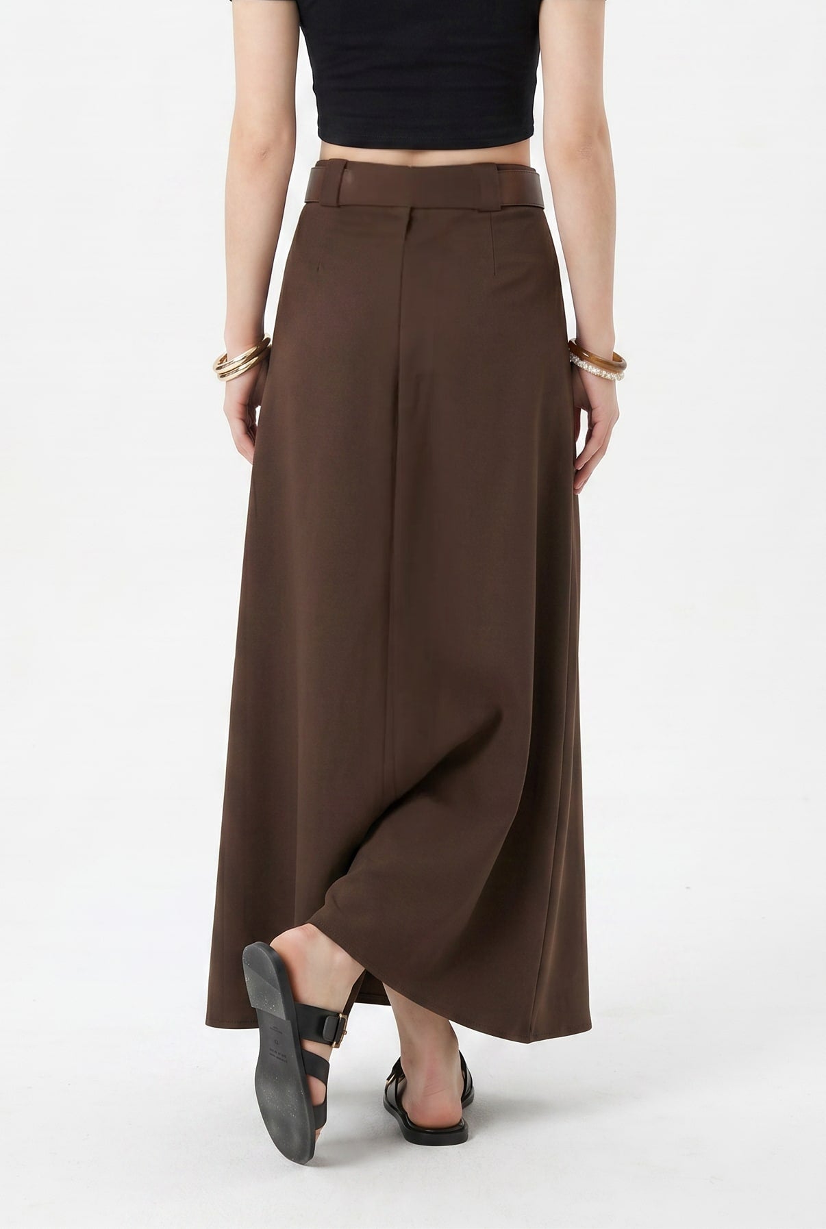 Chocolate Brown Belted Wide-Leg Trousers