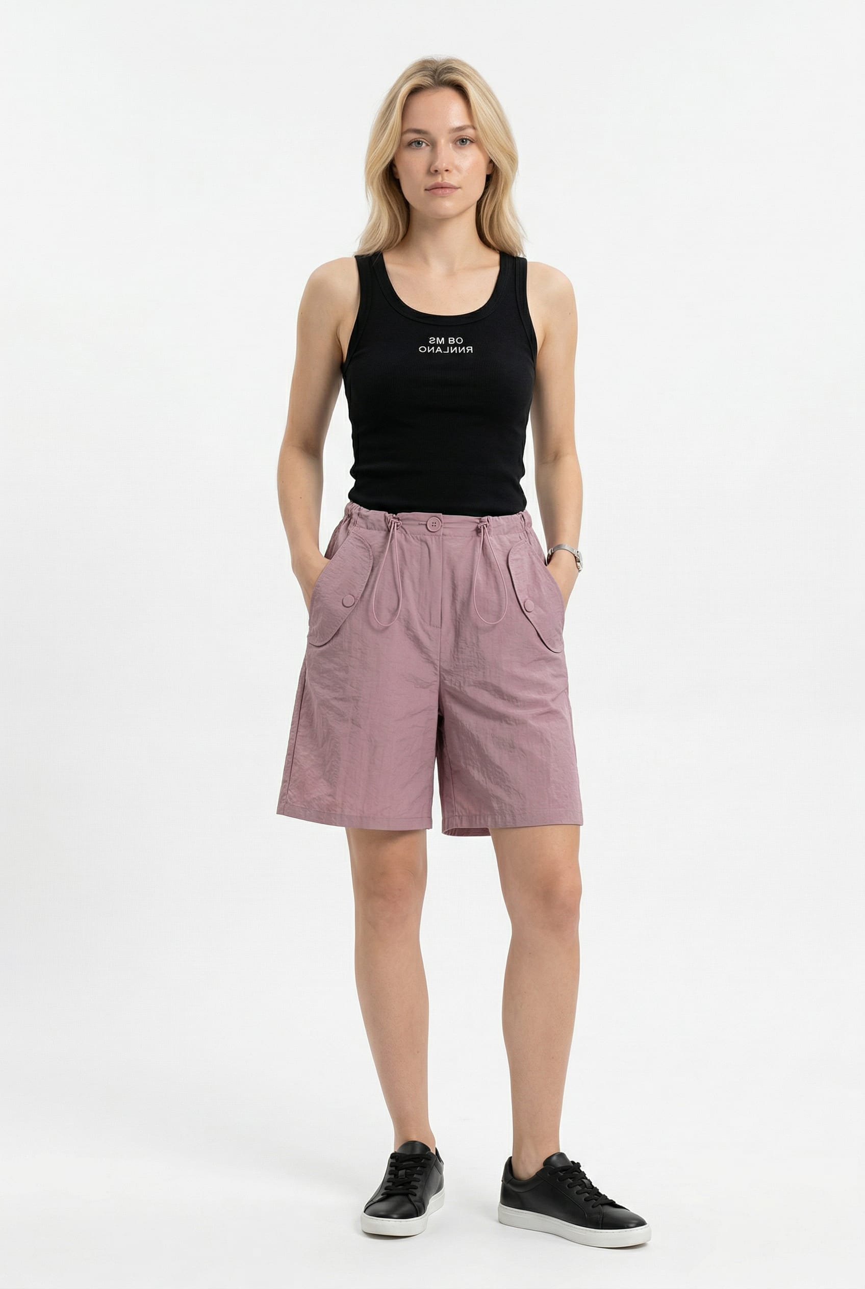Dusty Rose Pleated Utility Shorts