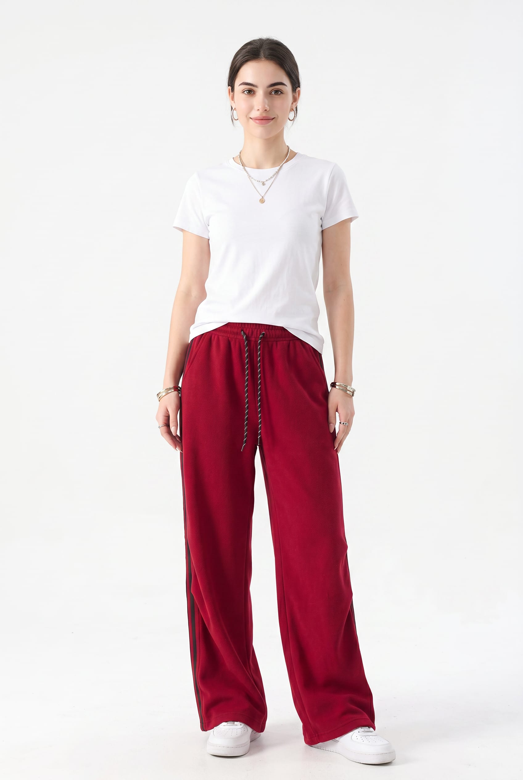 Burgundy Wide Leg Drawstring Trousers
