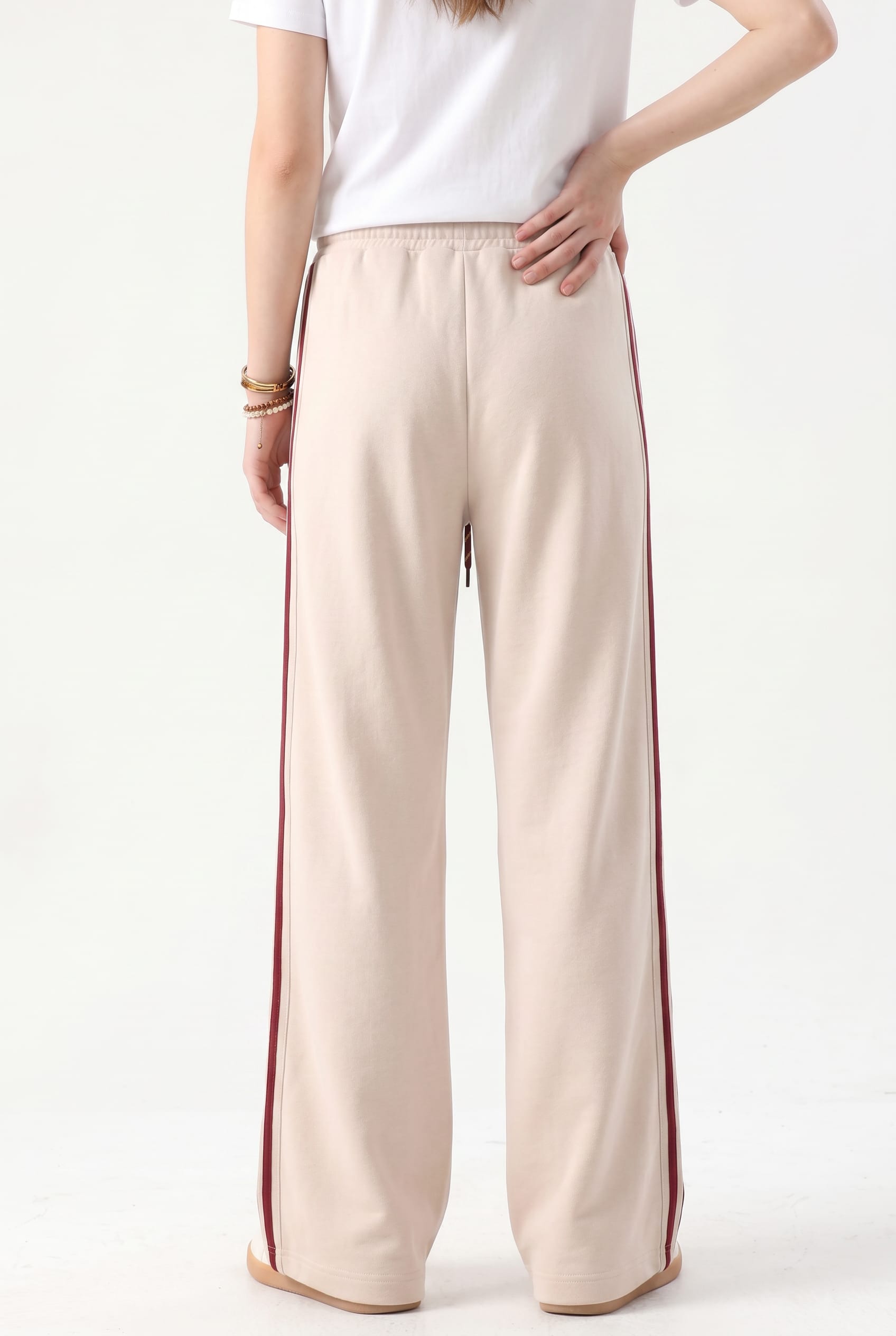 Beige Wide Leg Track Joggers