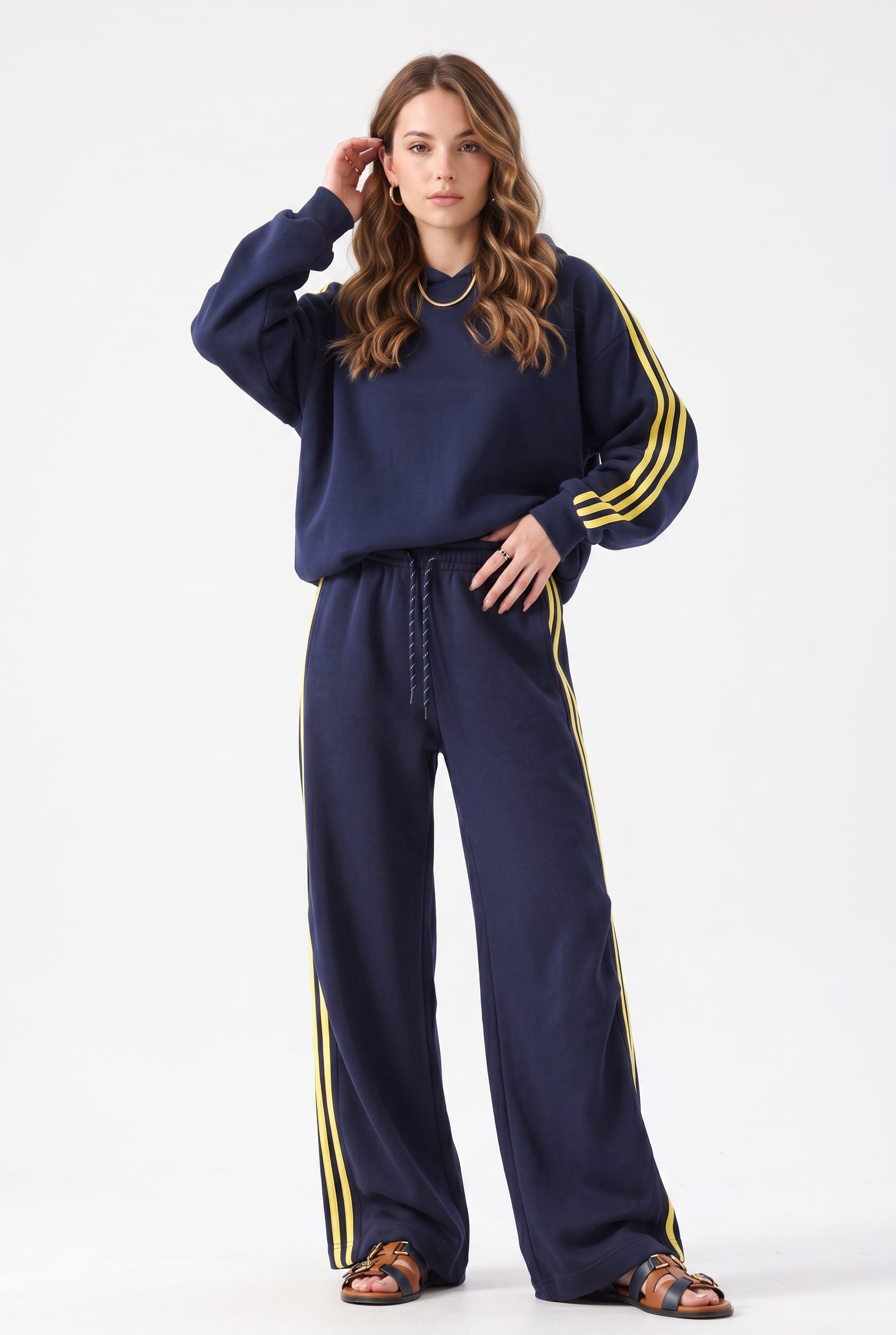 Navy Wide-Leg Track Joggers