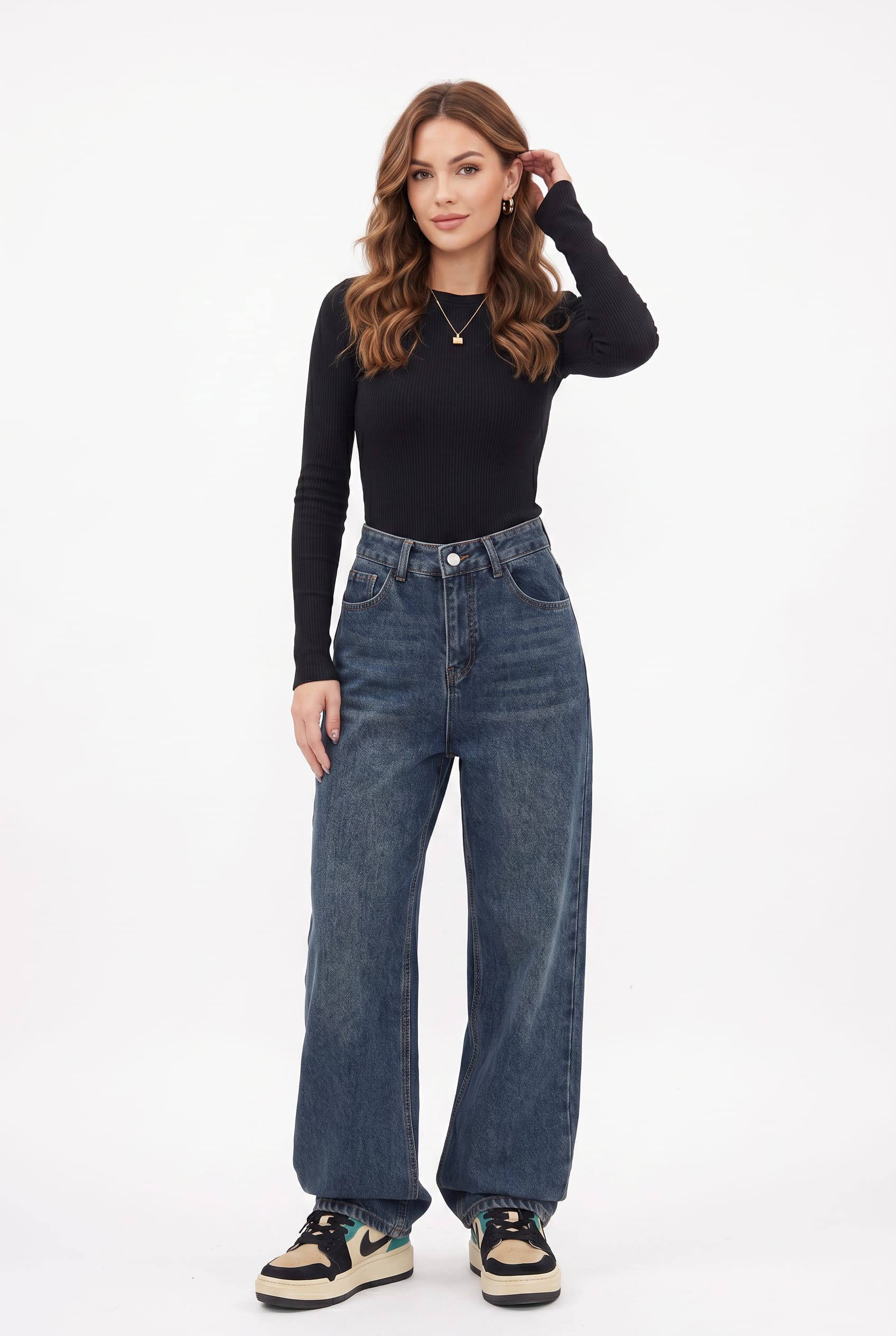 Medium Wash Wide Leg Denim Jeans