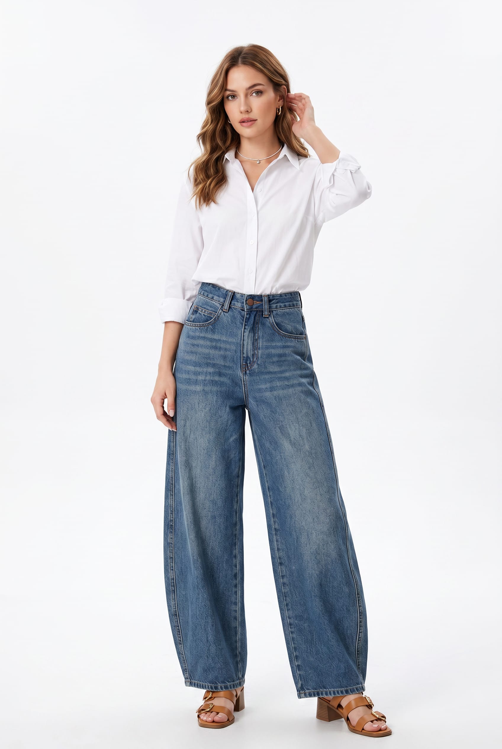 Medium Wash Wide Leg Denim Jeans