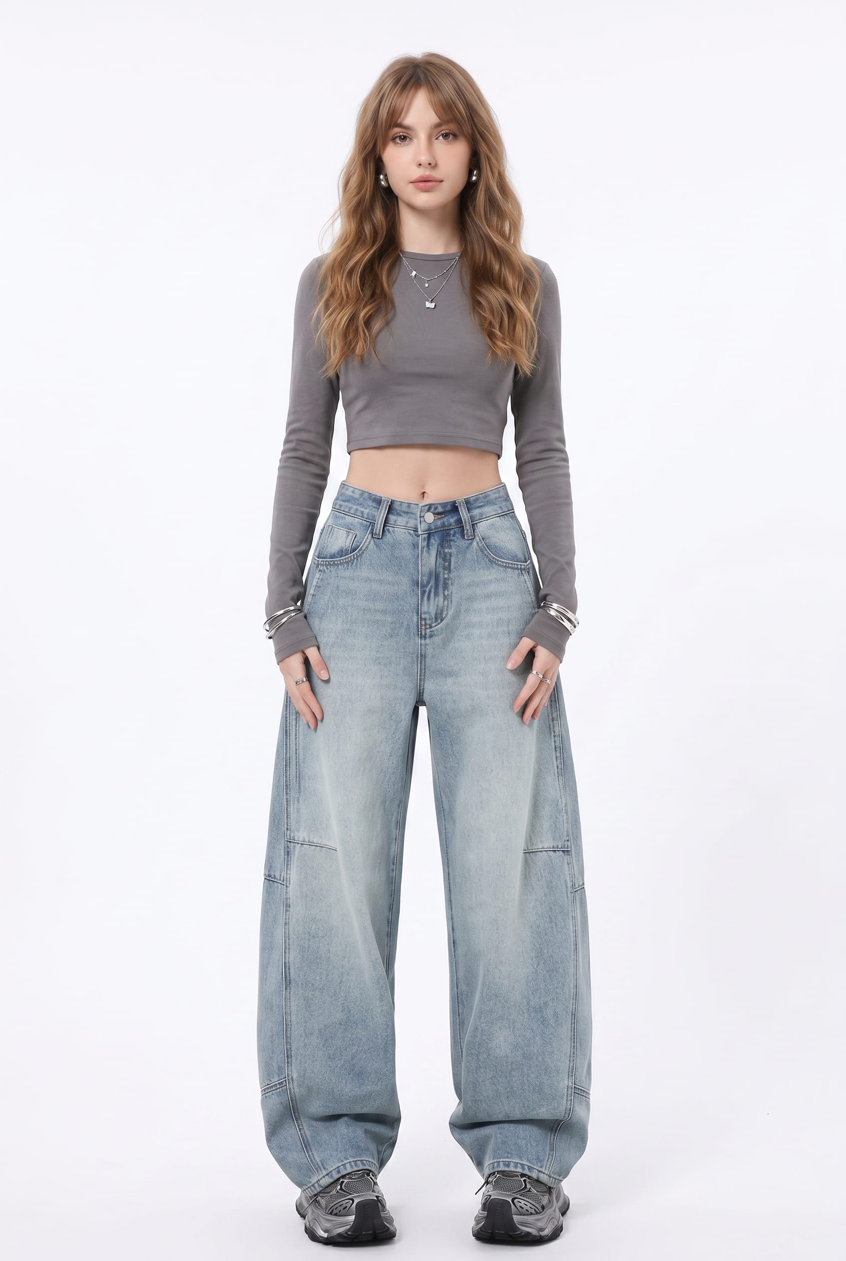 Light Wash Wide Leg Cargo Jeans