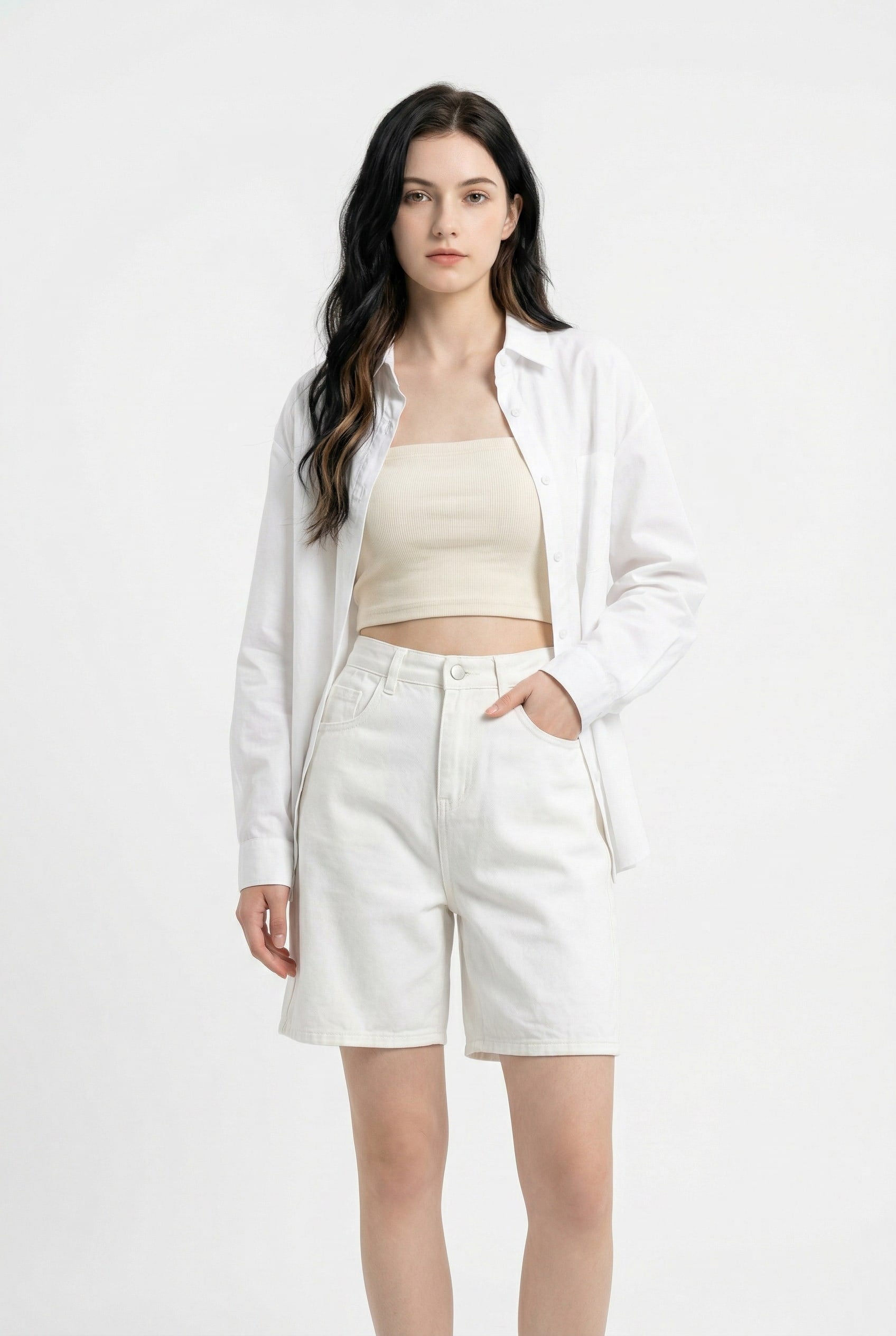 Ivory Denim Bermuda Shorts