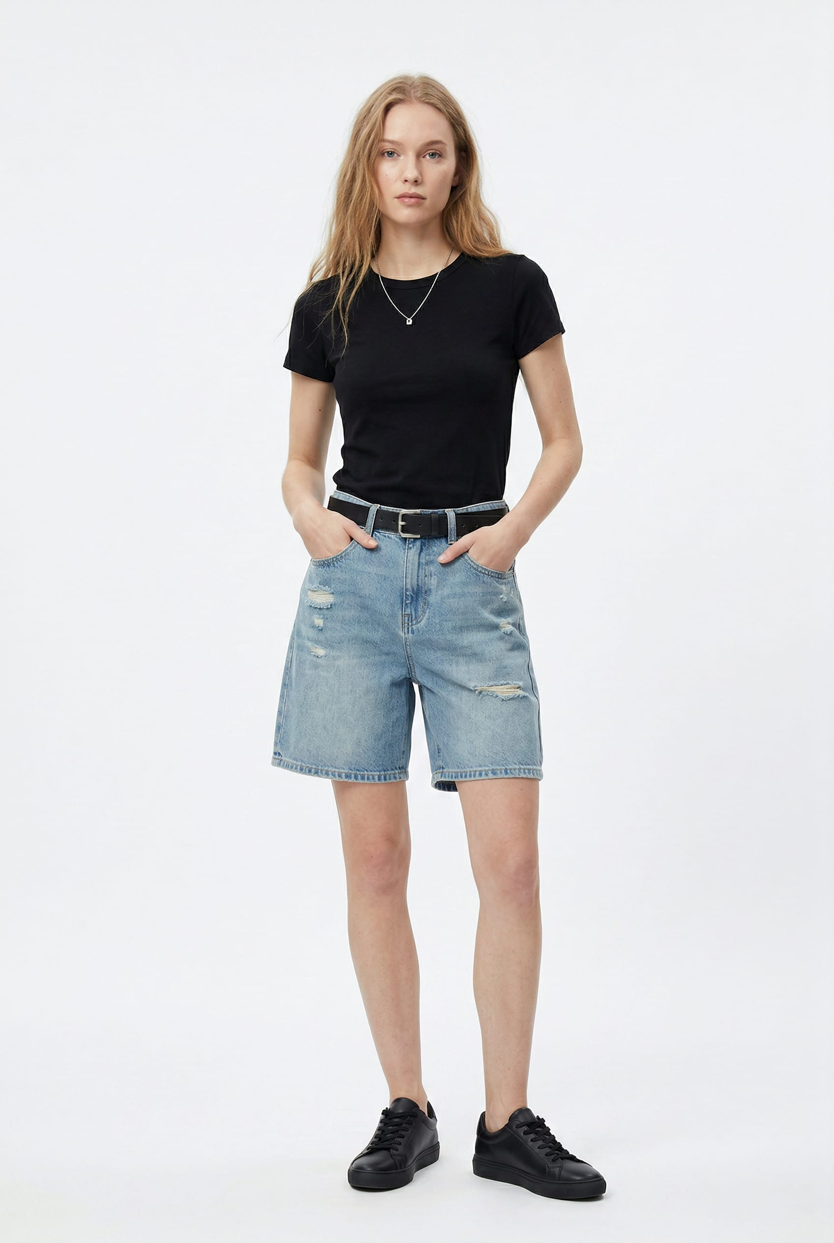 Light Wash Distressed Denim Shorts