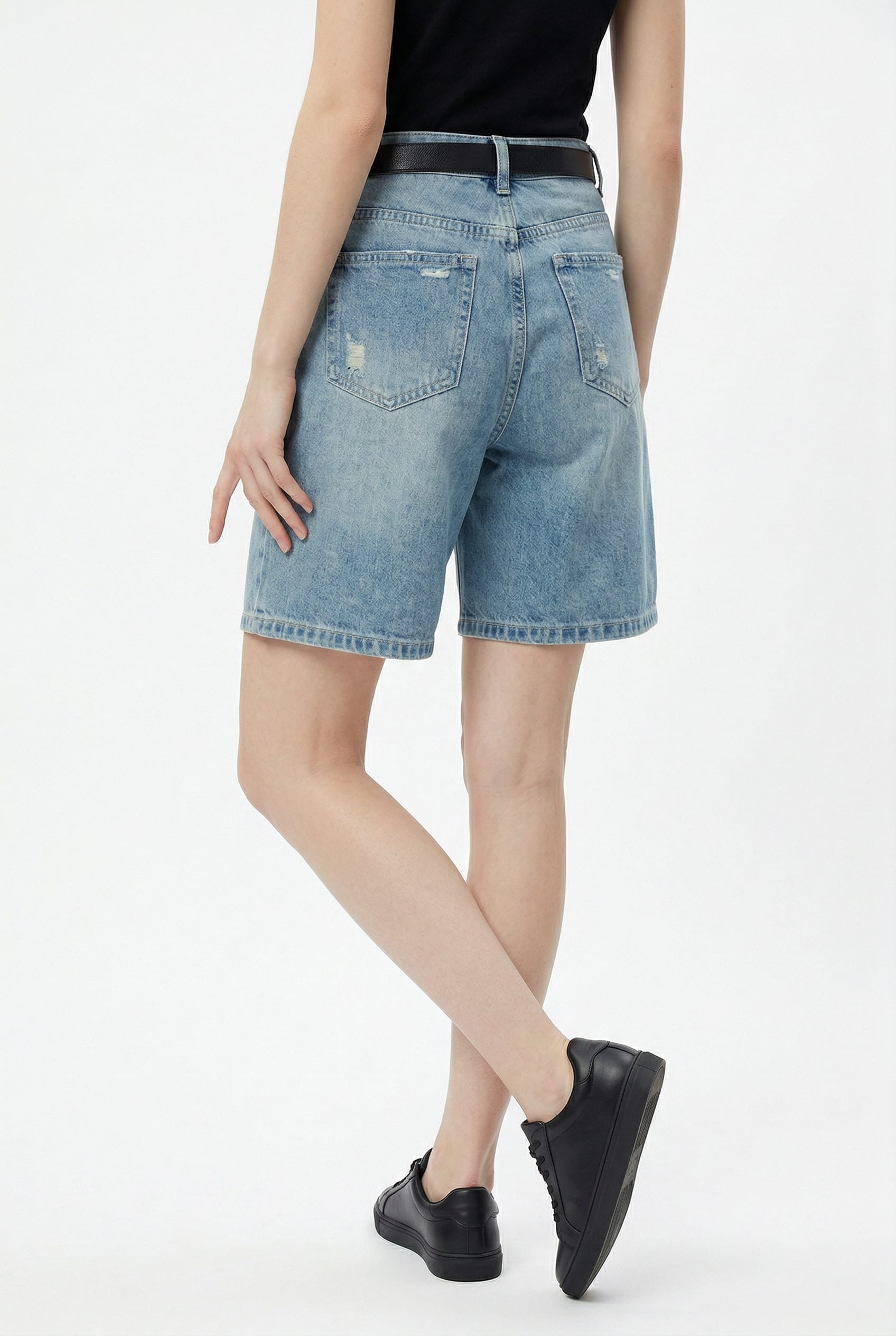Light Wash Distressed Denim Shorts