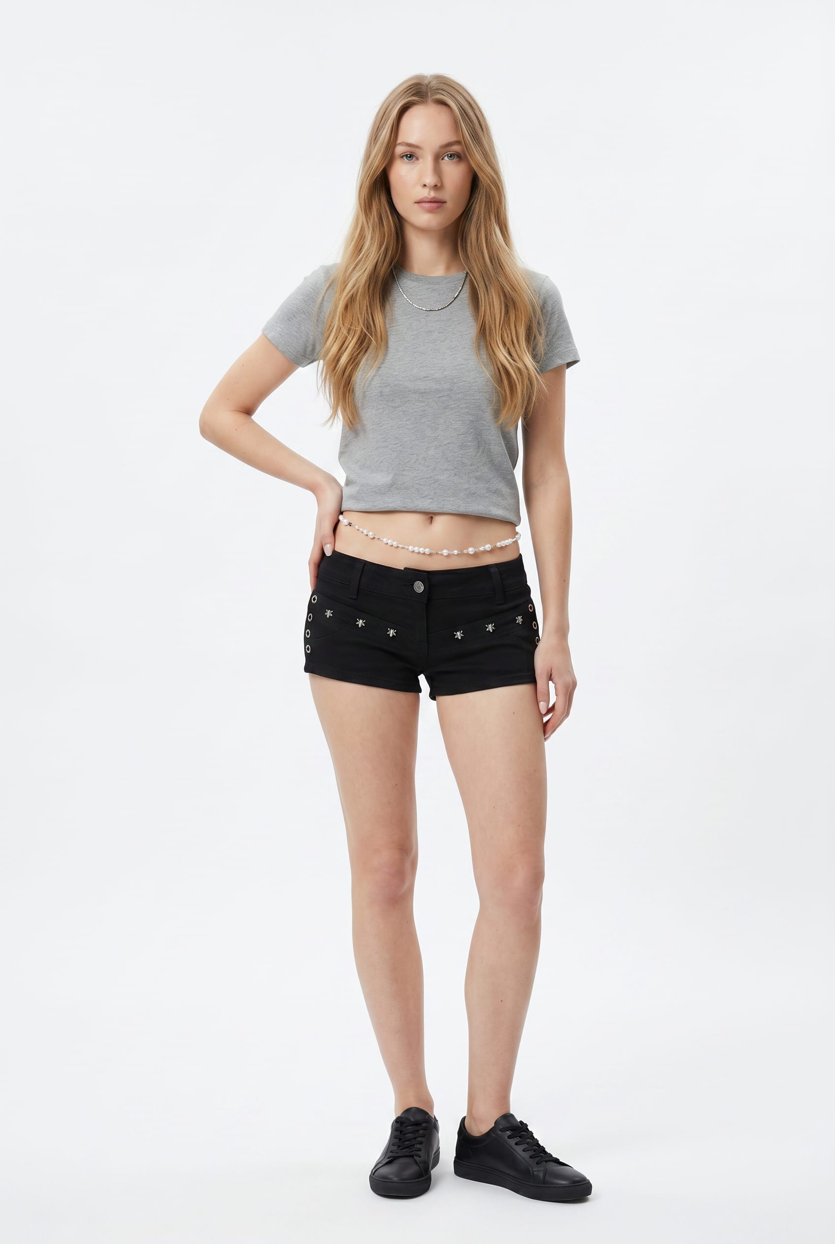 Black Star Stud Embellished Denim Shorts