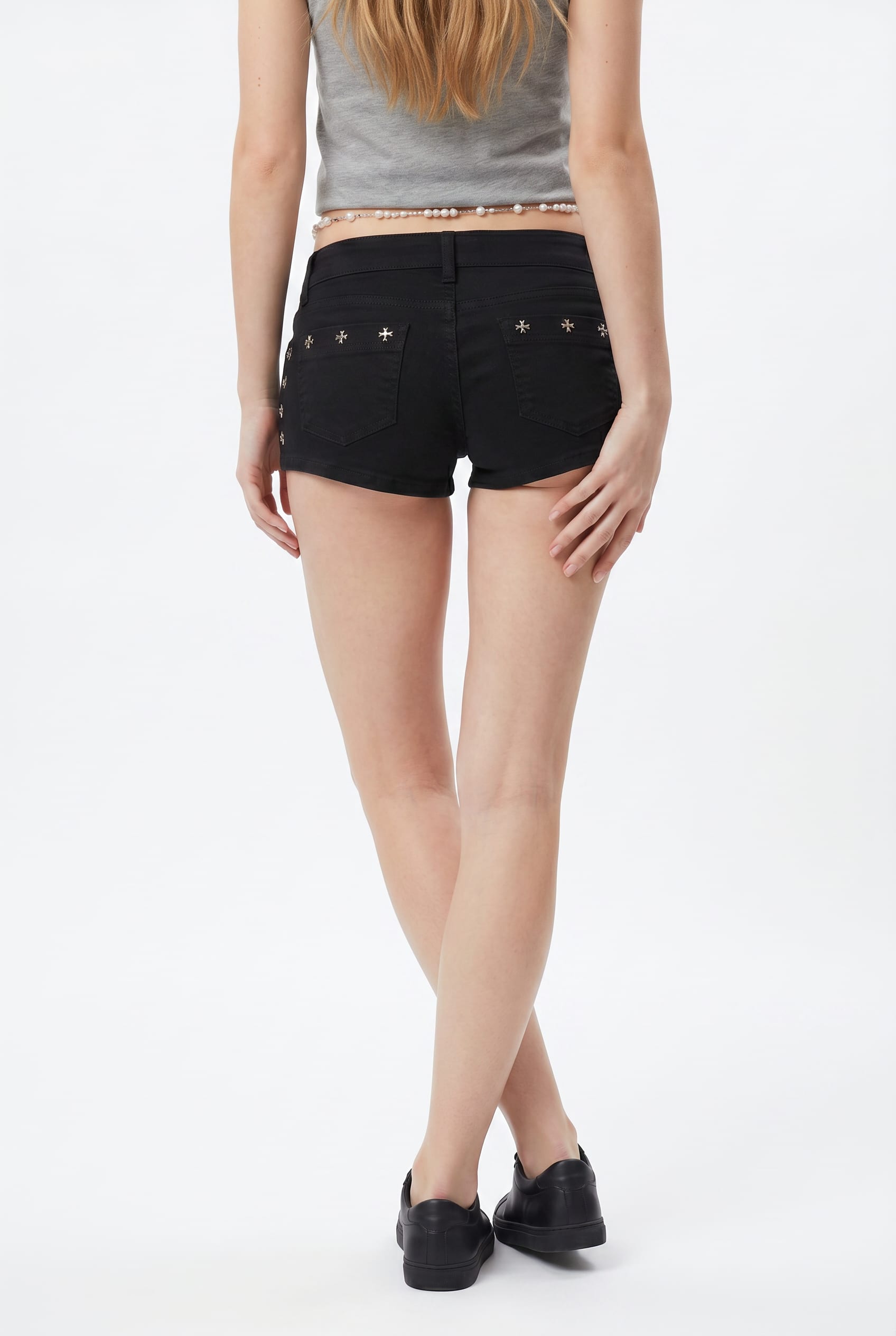 Black Star Stud Embellished Denim Shorts