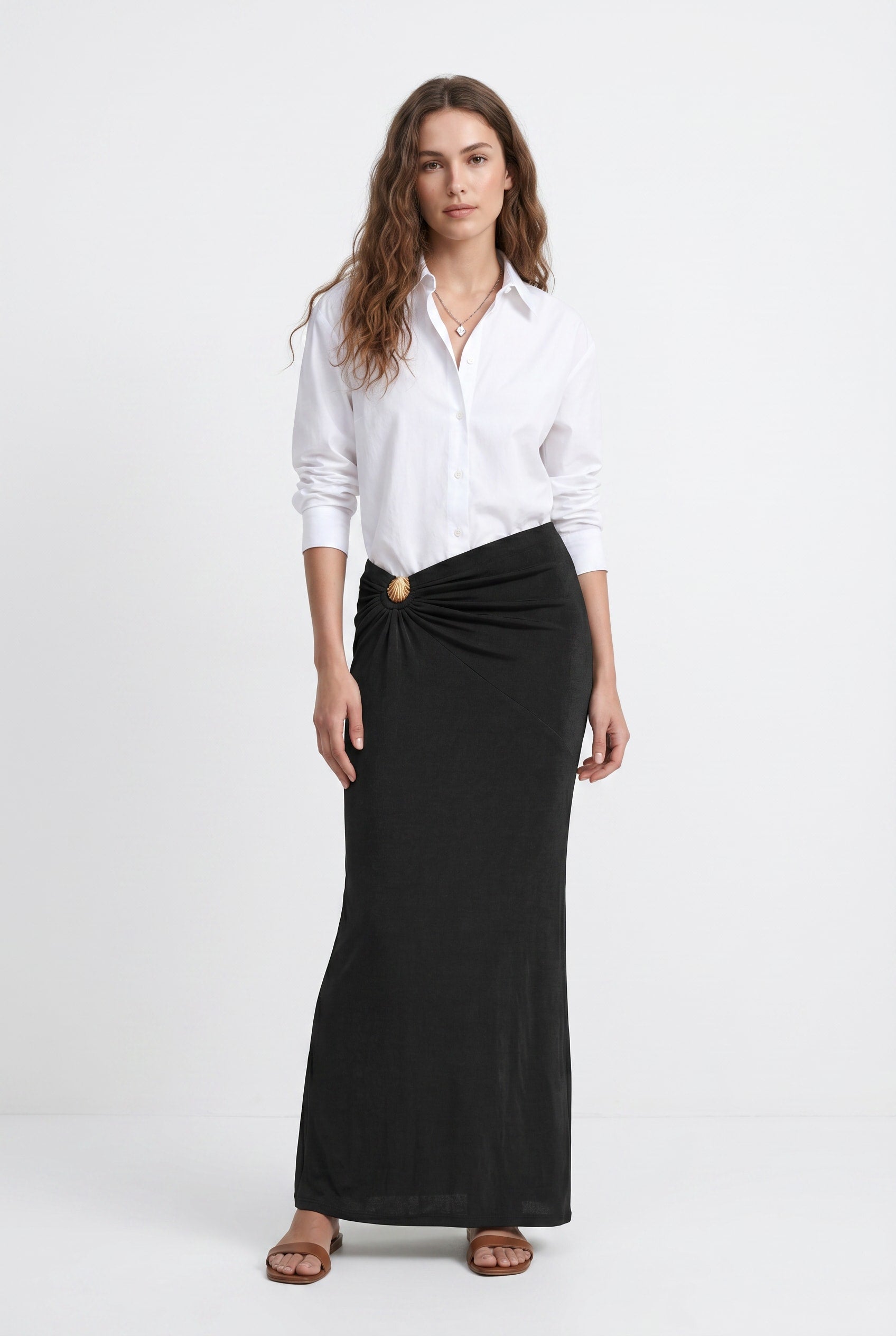 Black Gathered Detail Maxi Skirt