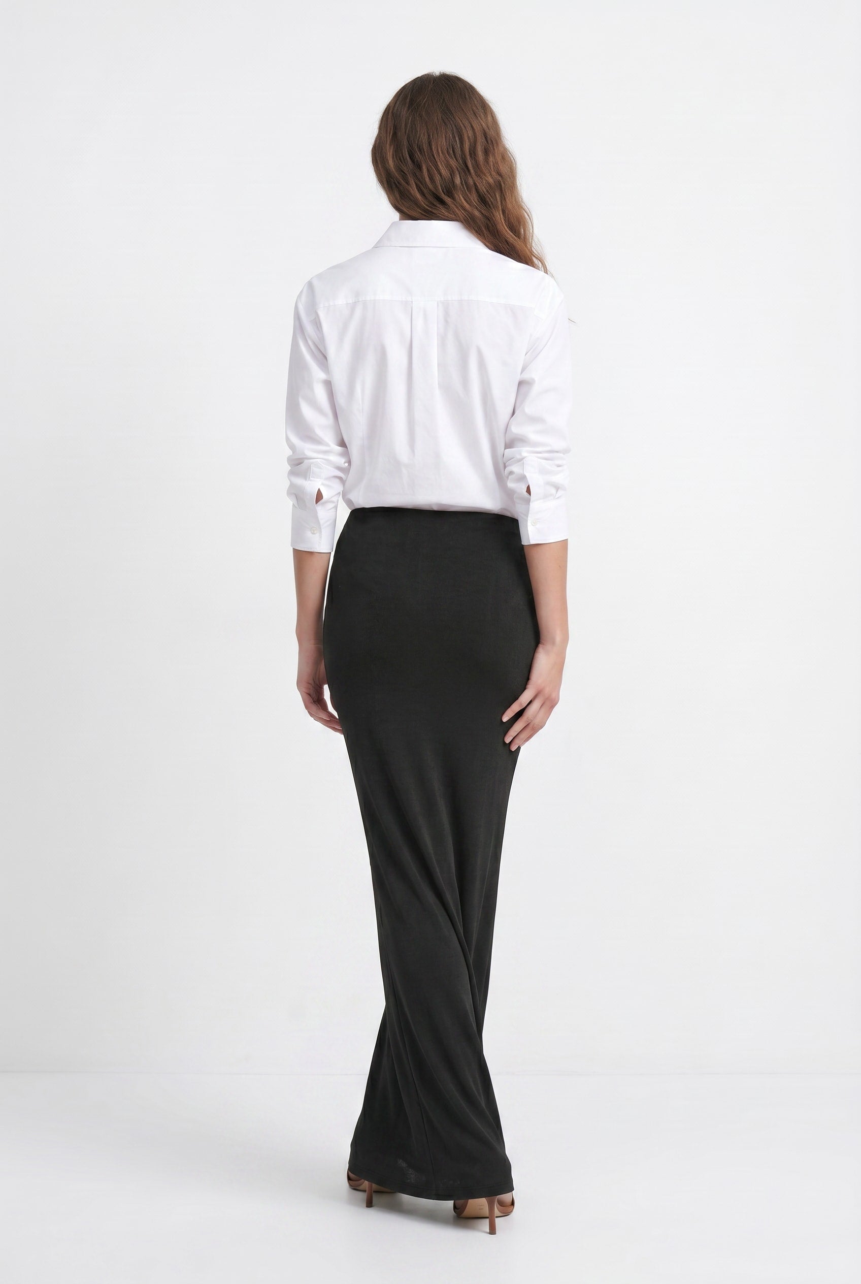 Black Gathered Detail Maxi Skirt