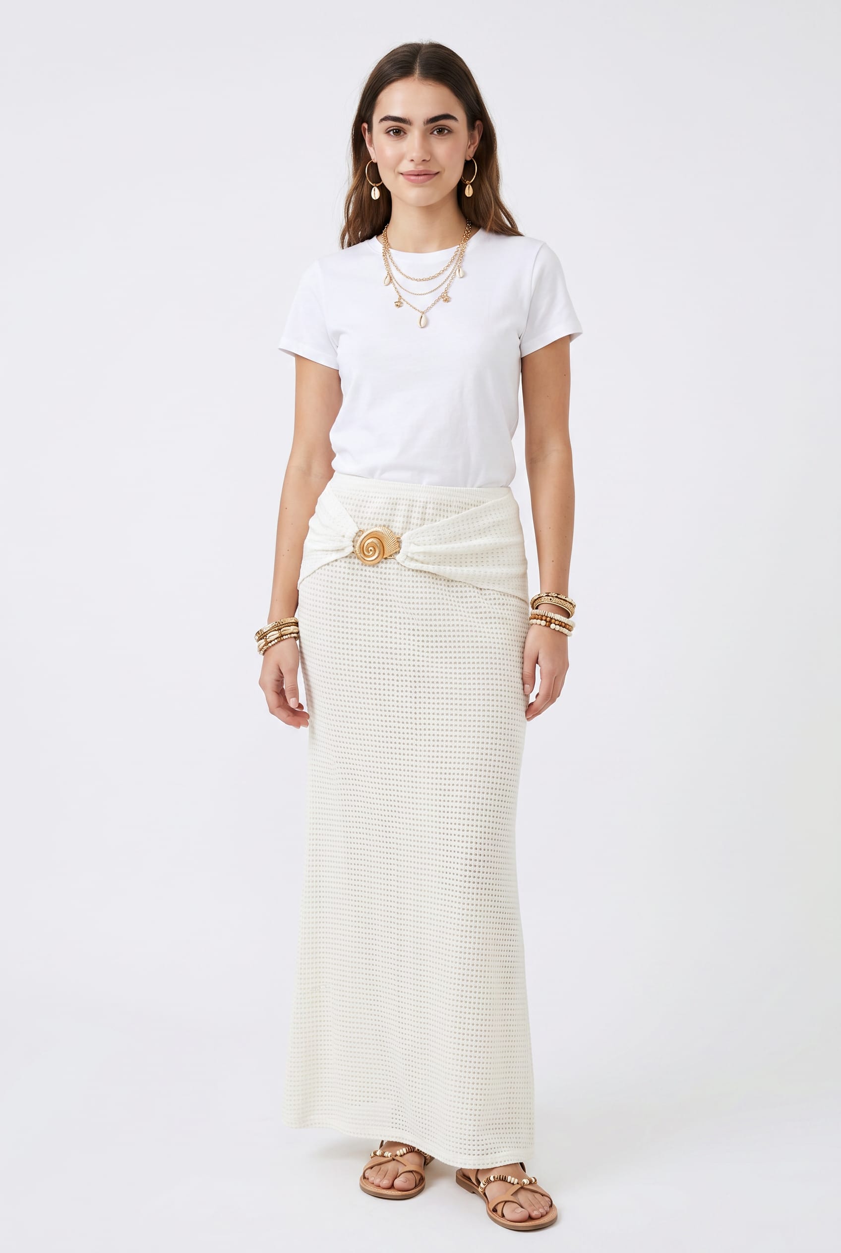 Cream Textured Knit Maxi Skirt