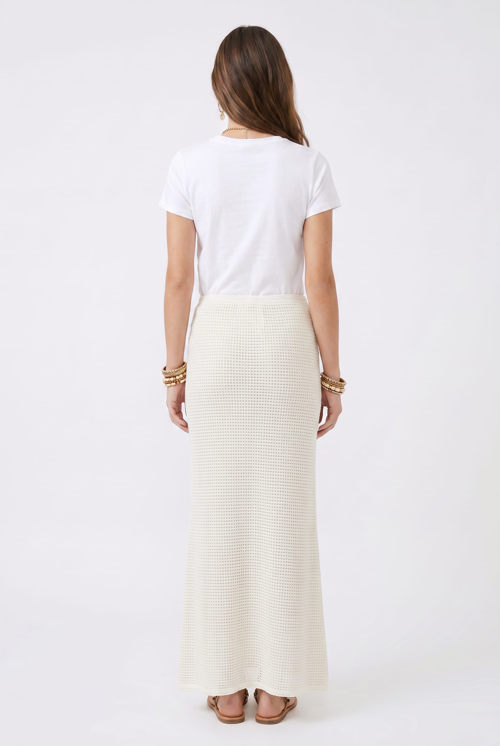Cream Textured Knit Maxi Skirt