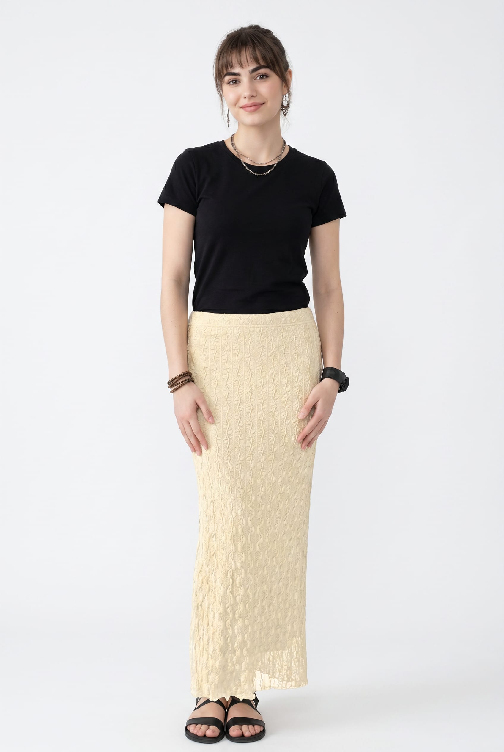Cream Cable Knit Maxi Skirt